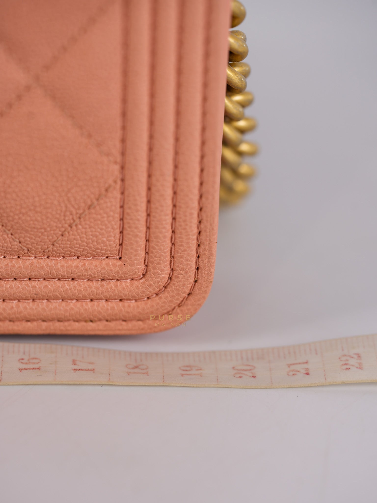 Boy Wallet On Chain in Light Pink Caviar Leather & Aged Gold Hardware (Series 27) | Purse Maison Luxury Bags Shop