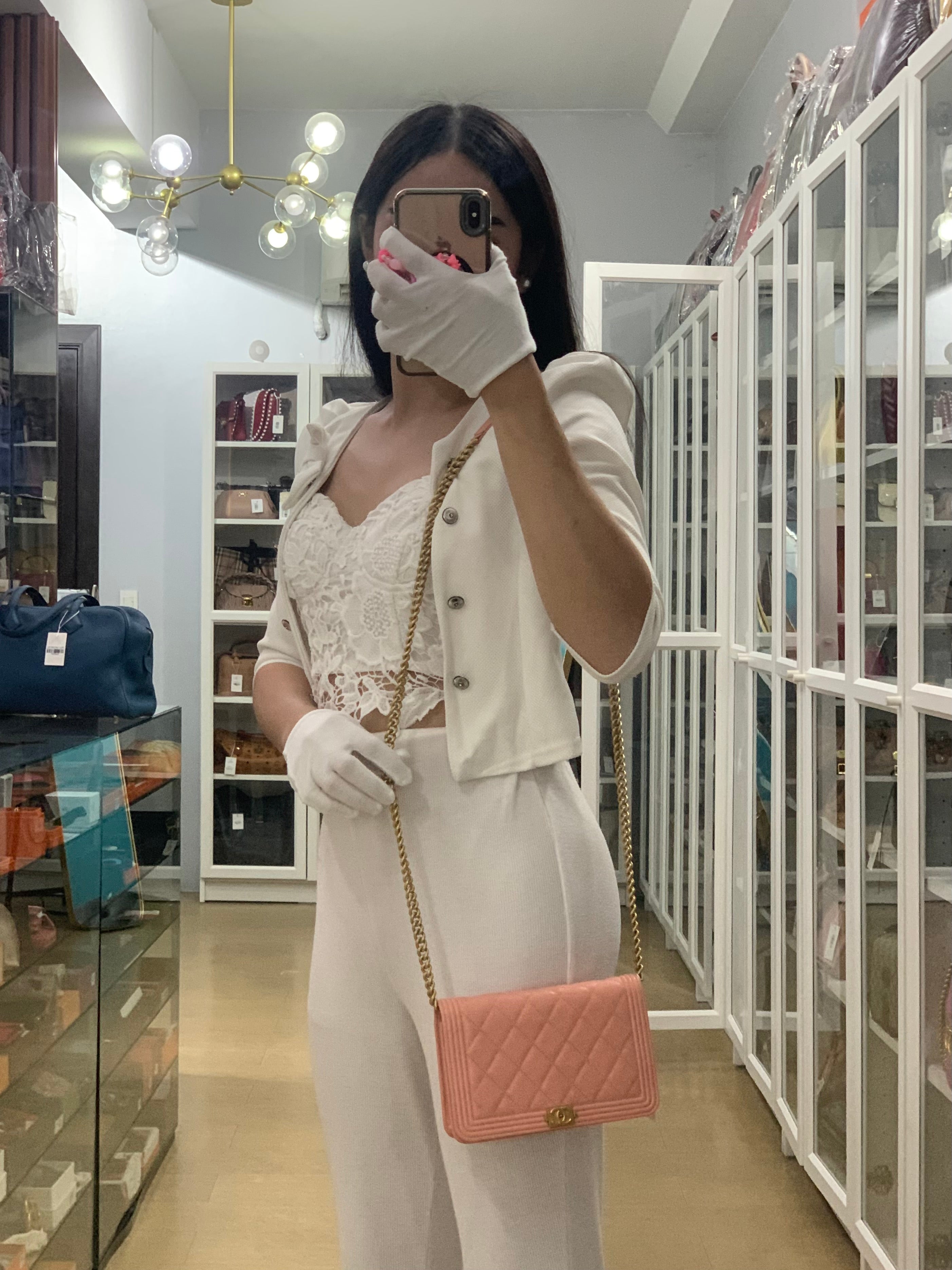 Boy Wallet On Chain in Light Pink Caviar Leather & Aged Gold Hardware (Series 27) | Purse Maison Luxury Bags Shop