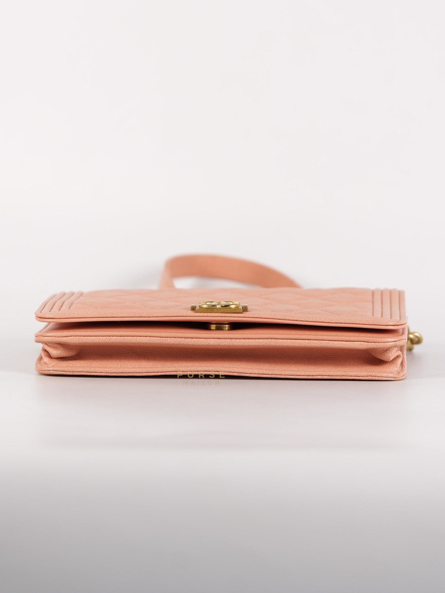 Boy Wallet On Chain in Light Pink Caviar Leather & Aged Gold Hardware (Series 27) | Purse Maison Luxury Bags Shop