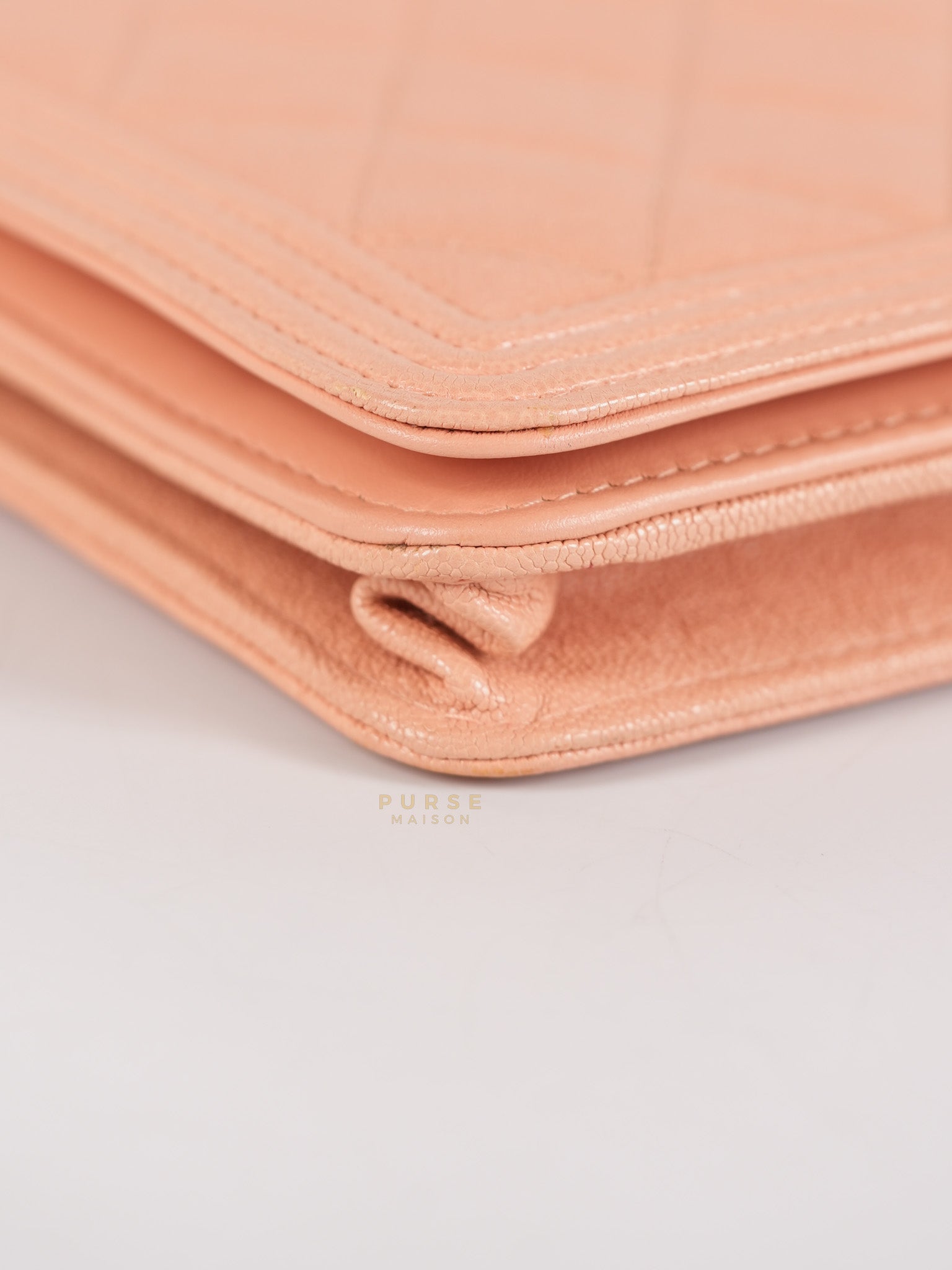 Boy Wallet On Chain in Light Pink Caviar Leather & Aged Gold Hardware (Series 27) | Purse Maison Luxury Bags Shop