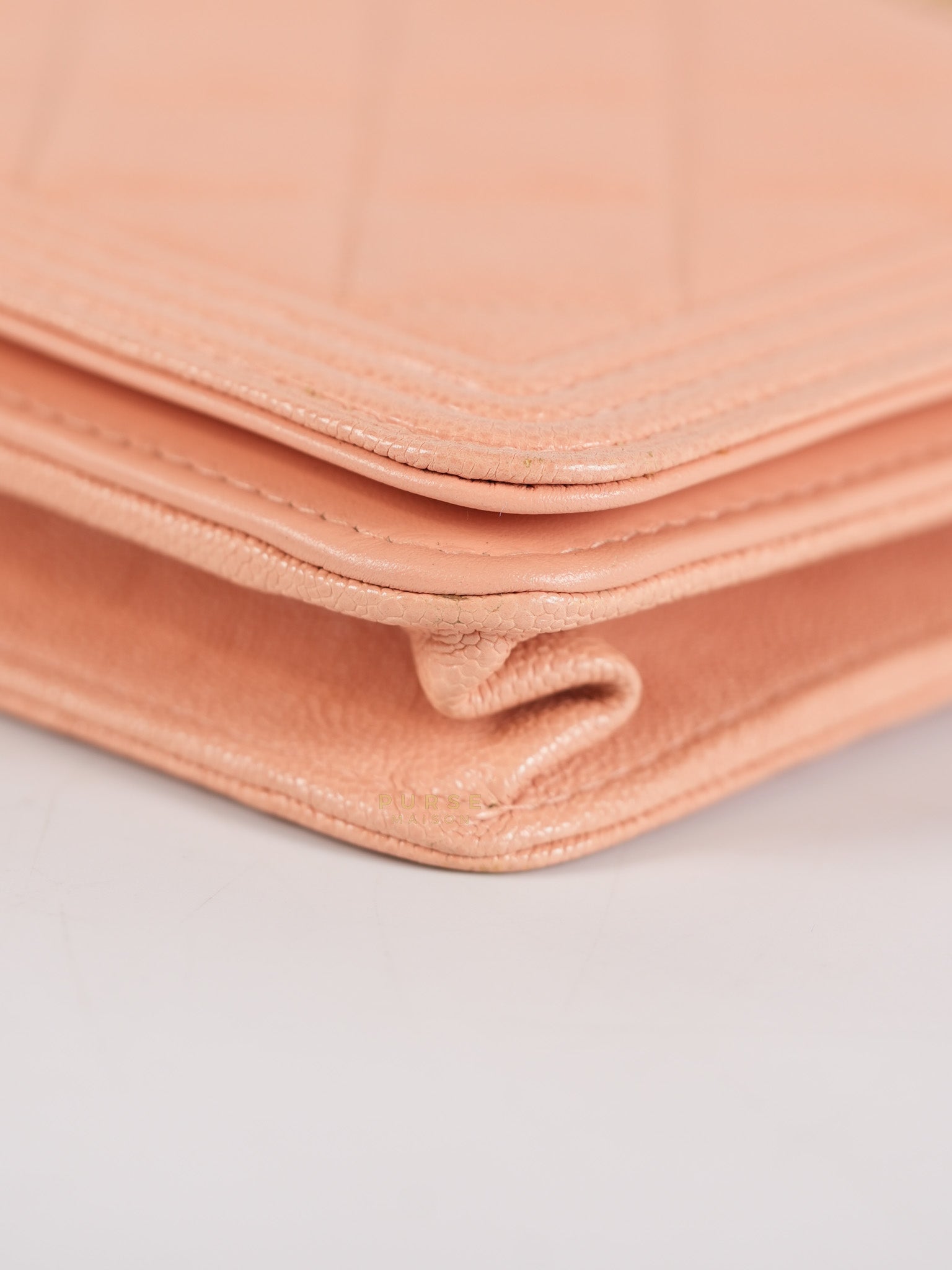 Boy Wallet On Chain in Light Pink Caviar Leather & Aged Gold Hardware (Series 27) | Purse Maison Luxury Bags Shop