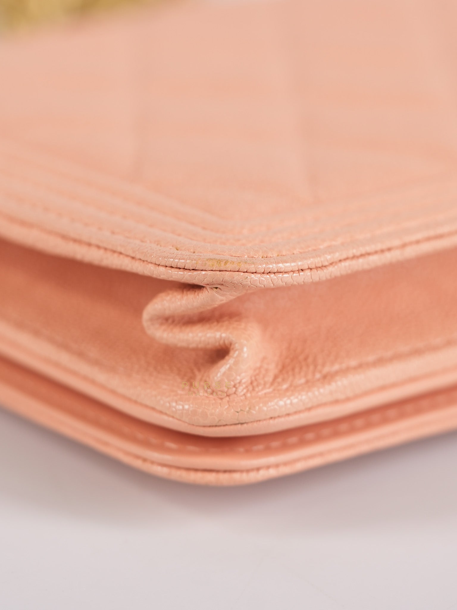 Boy Wallet On Chain in Light Pink Caviar Leather & Aged Gold Hardware (Series 27) | Purse Maison Luxury Bags Shop