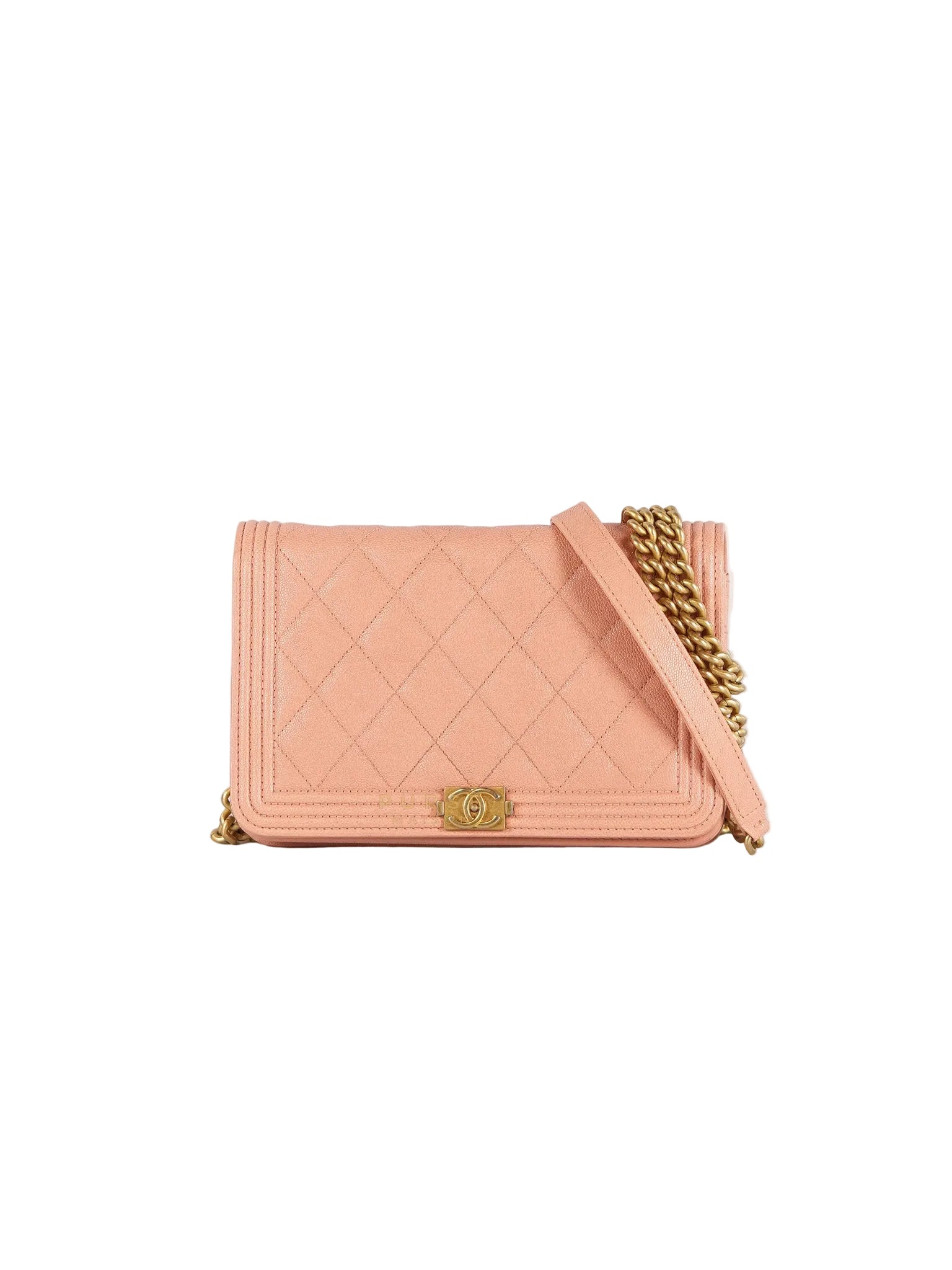 Boy Wallet On Chain in Light Pink Caviar Leather & Aged Gold Hardware (Series 27) | Purse Maison Luxury Bags Shop