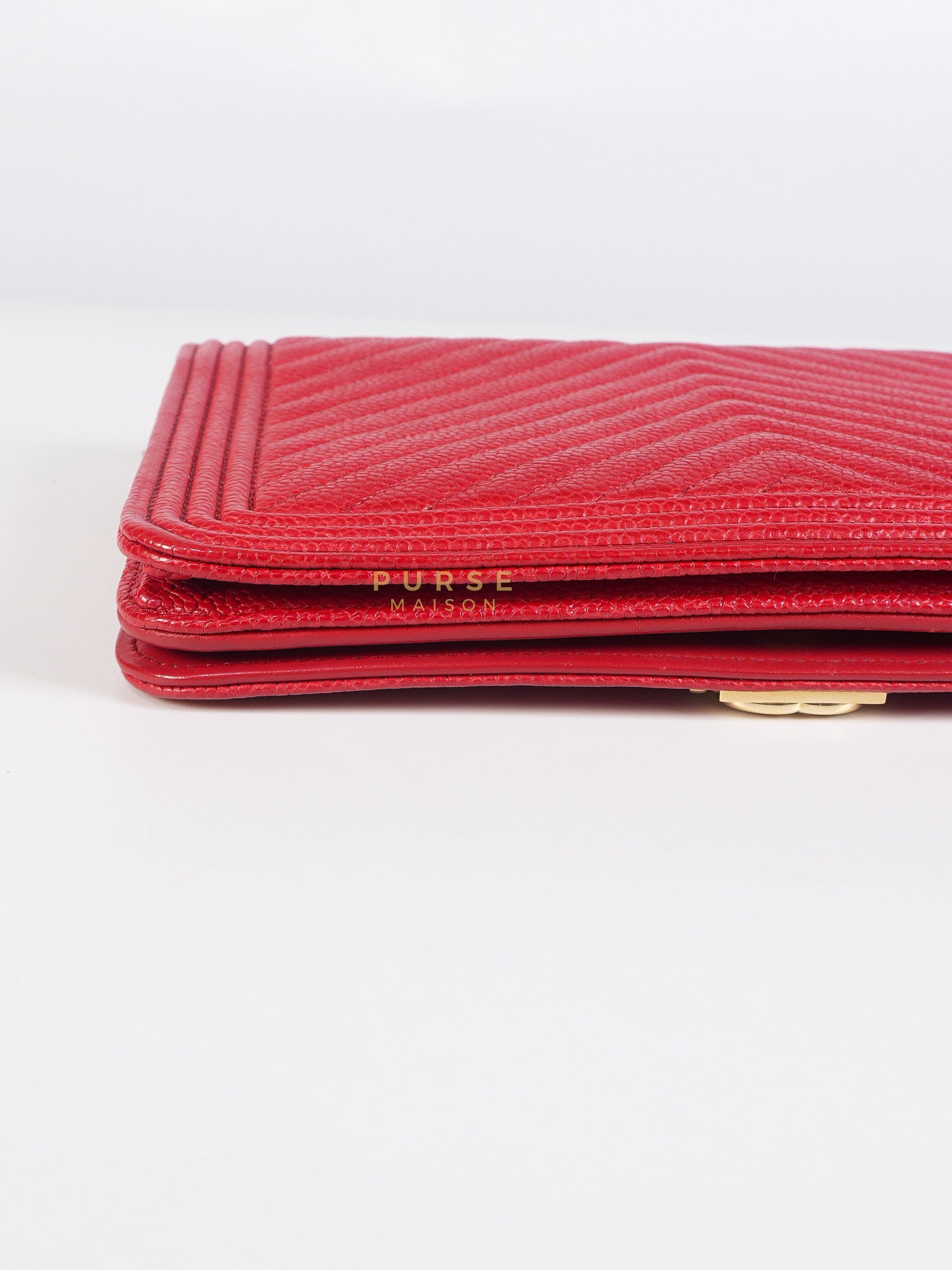 Boy Wallet on Chain in Red Chevron Caviar Leather & Light Gold Hardware Series 25 | Purse Maison Luxury Bags Shop