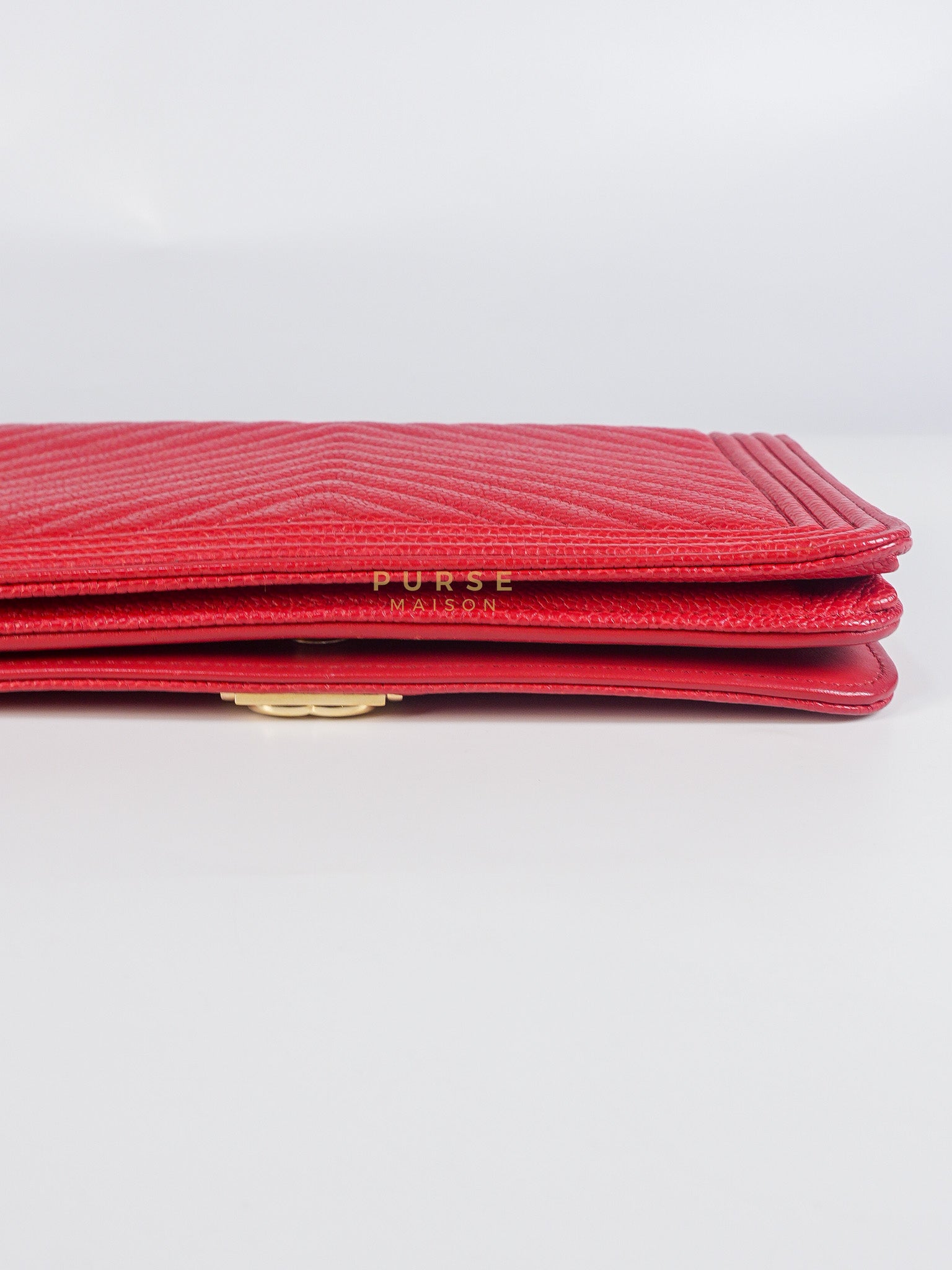 Boy Wallet on Chain in Red Chevron Caviar Leather & Light Gold Hardware Series 25 | Purse Maison Luxury Bags Shop