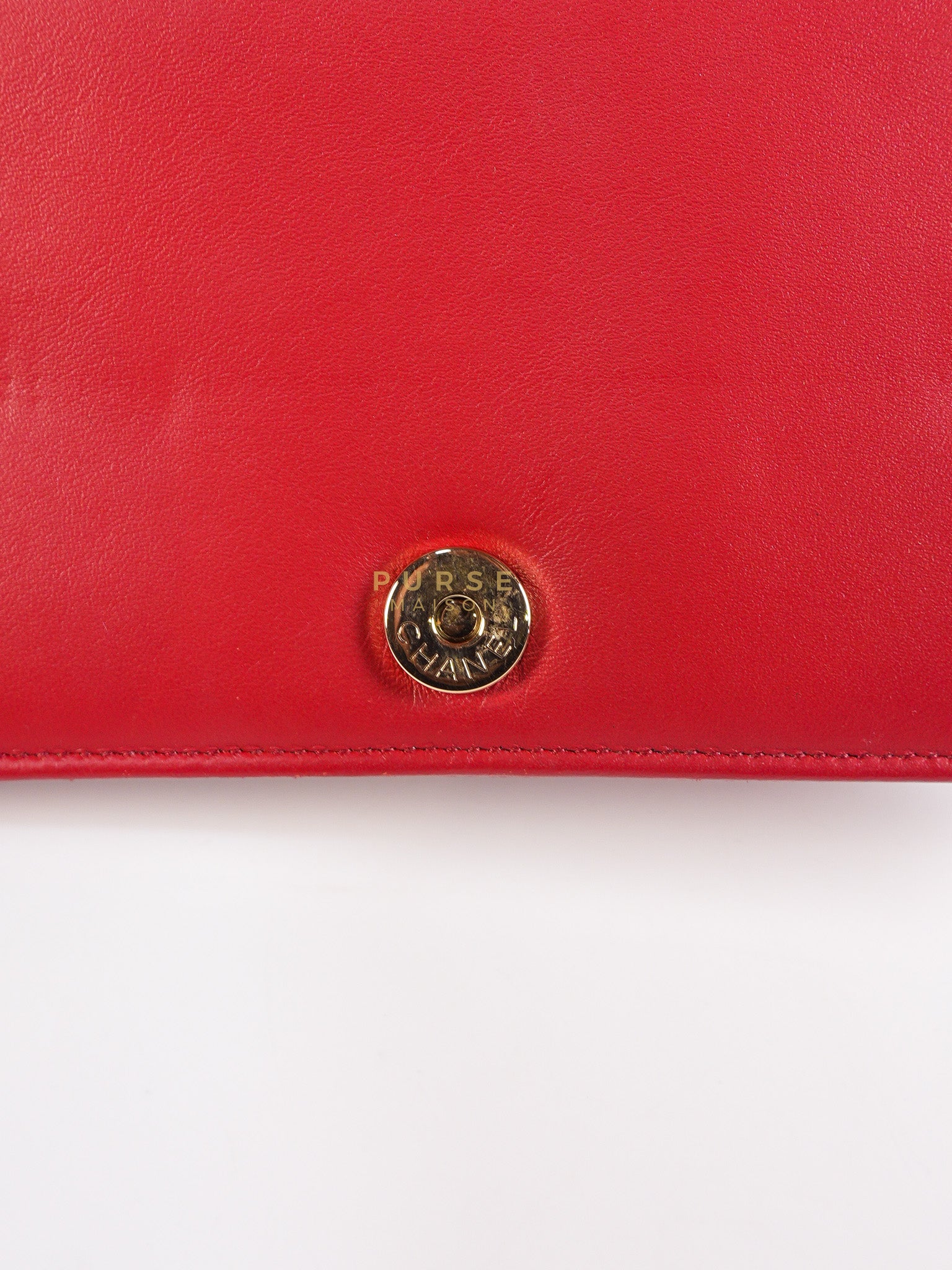 Boy Wallet on Chain in Red Chevron Caviar Leather & Light Gold Hardware Series 25 | Purse Maison Luxury Bags Shop