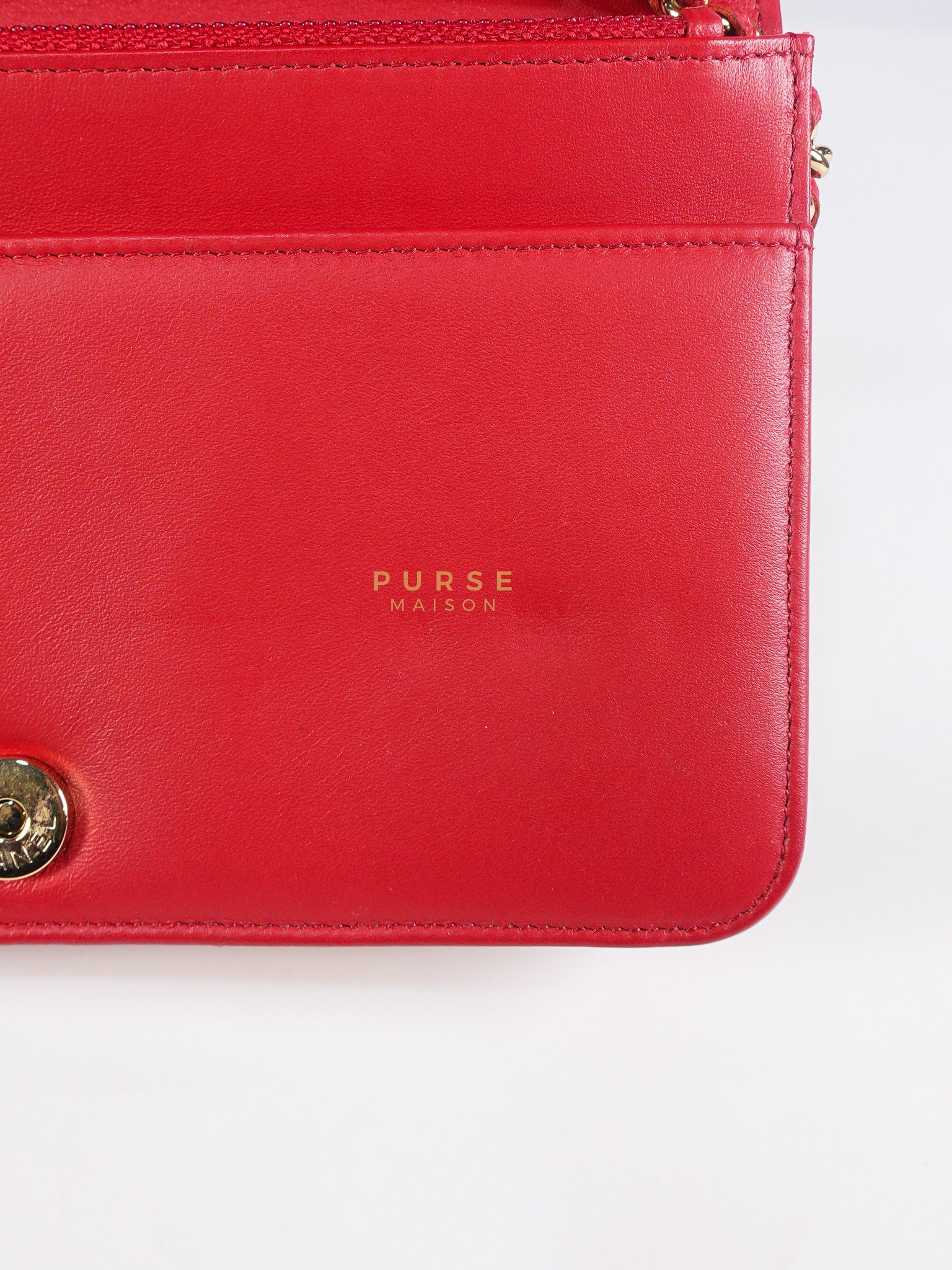 Boy Wallet on Chain in Red Chevron Caviar Leather & Light Gold Hardware Series 25 | Purse Maison Luxury Bags Shop