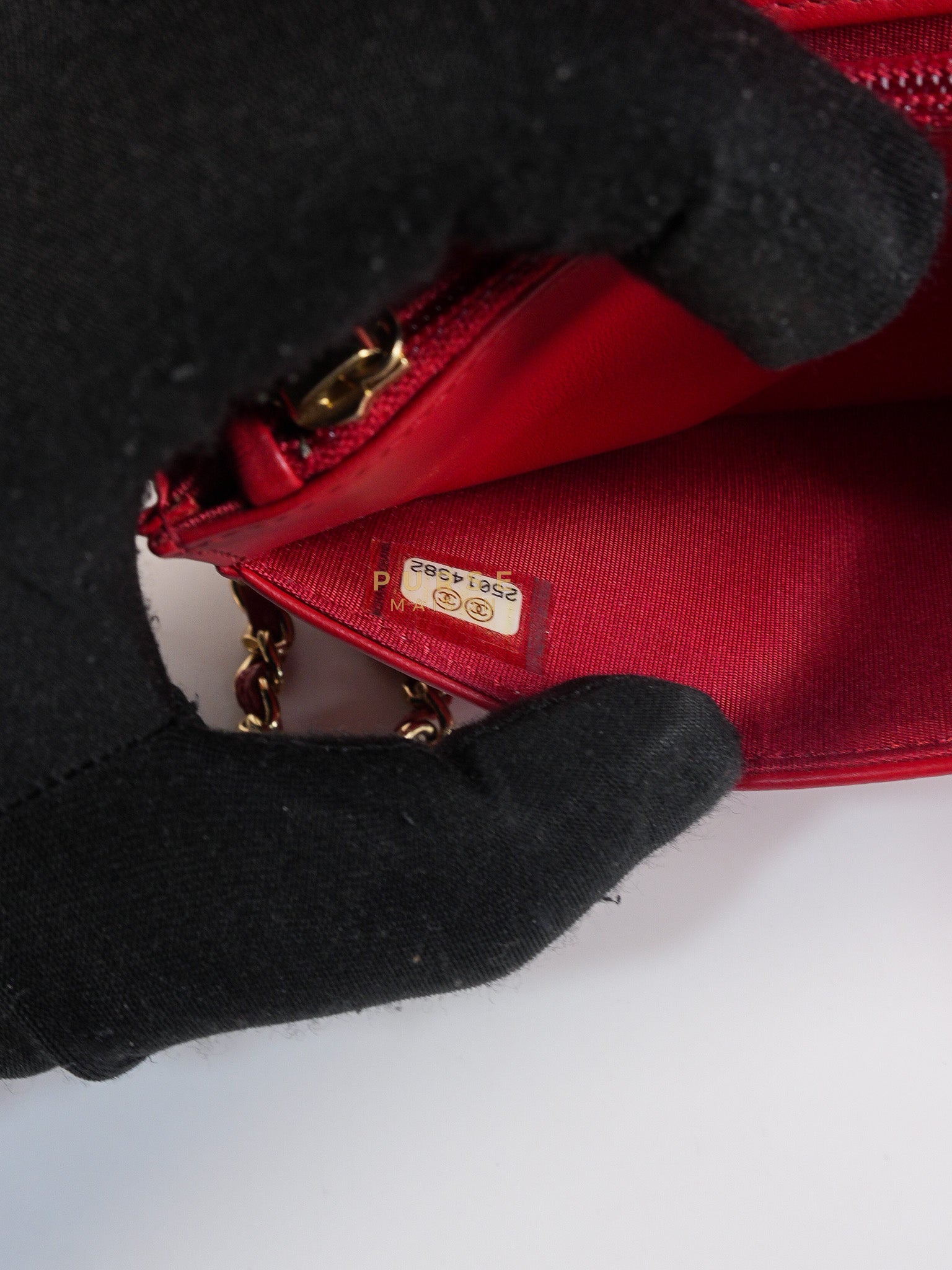Boy Wallet on Chain in Red Chevron Caviar Leather & Light Gold Hardware Series 25 | Purse Maison Luxury Bags Shop