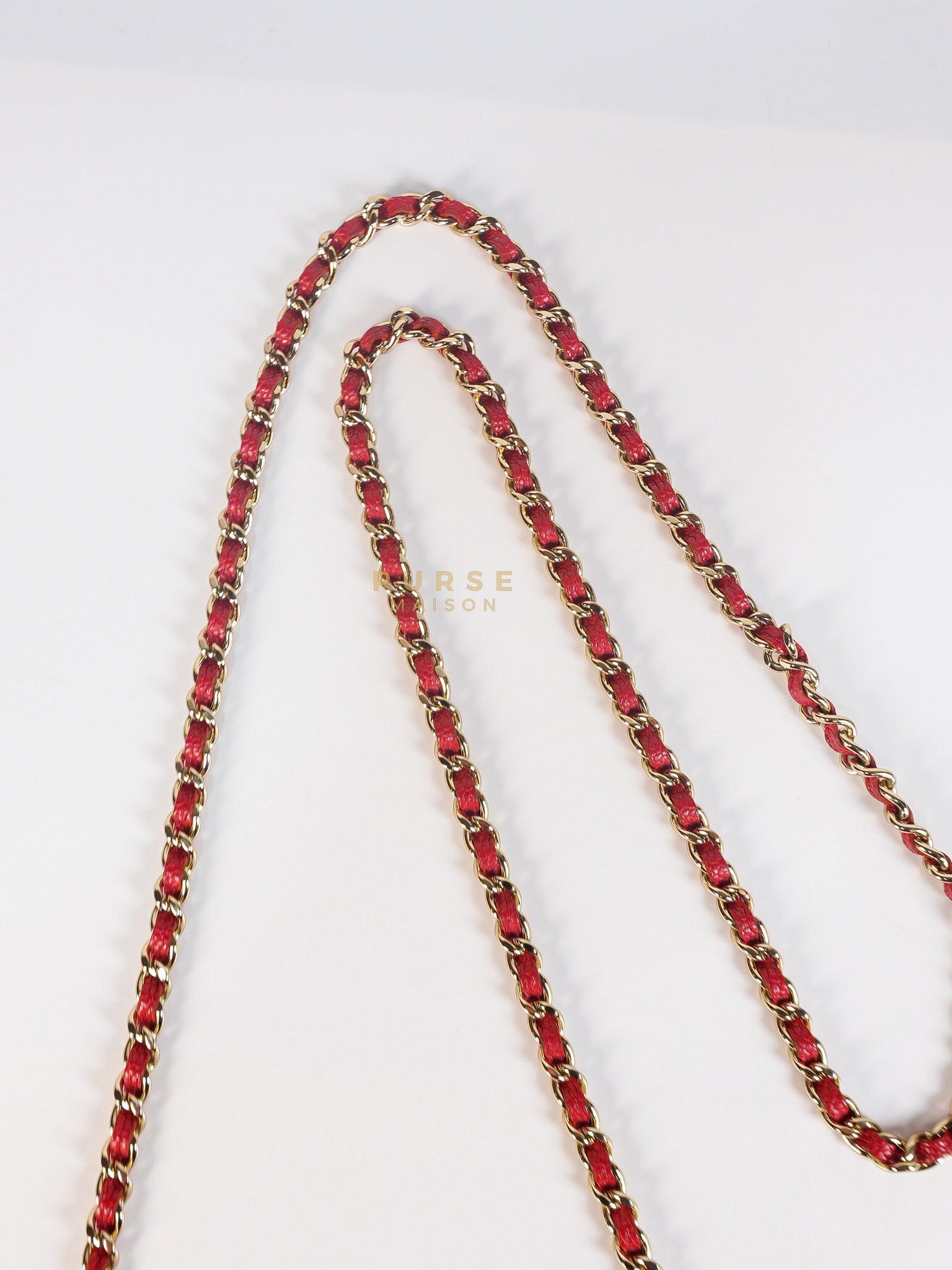 Boy Wallet on Chain in Red Chevron Caviar Leather & Light Gold Hardware Series 25 | Purse Maison Luxury Bags Shop