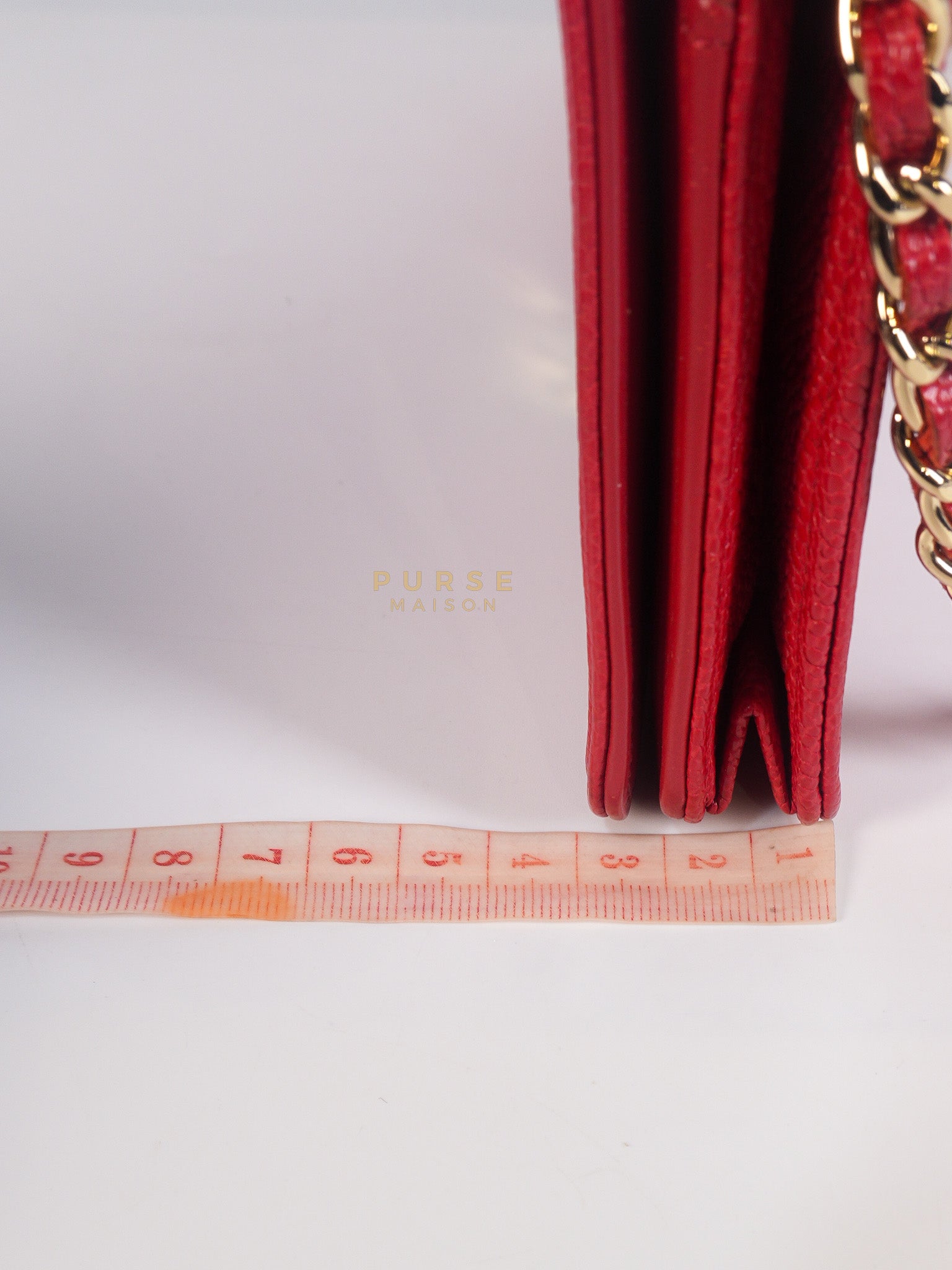 Boy Wallet on Chain in Red Chevron Caviar Leather & Light Gold Hardware Series 25 | Purse Maison Luxury Bags Shop
