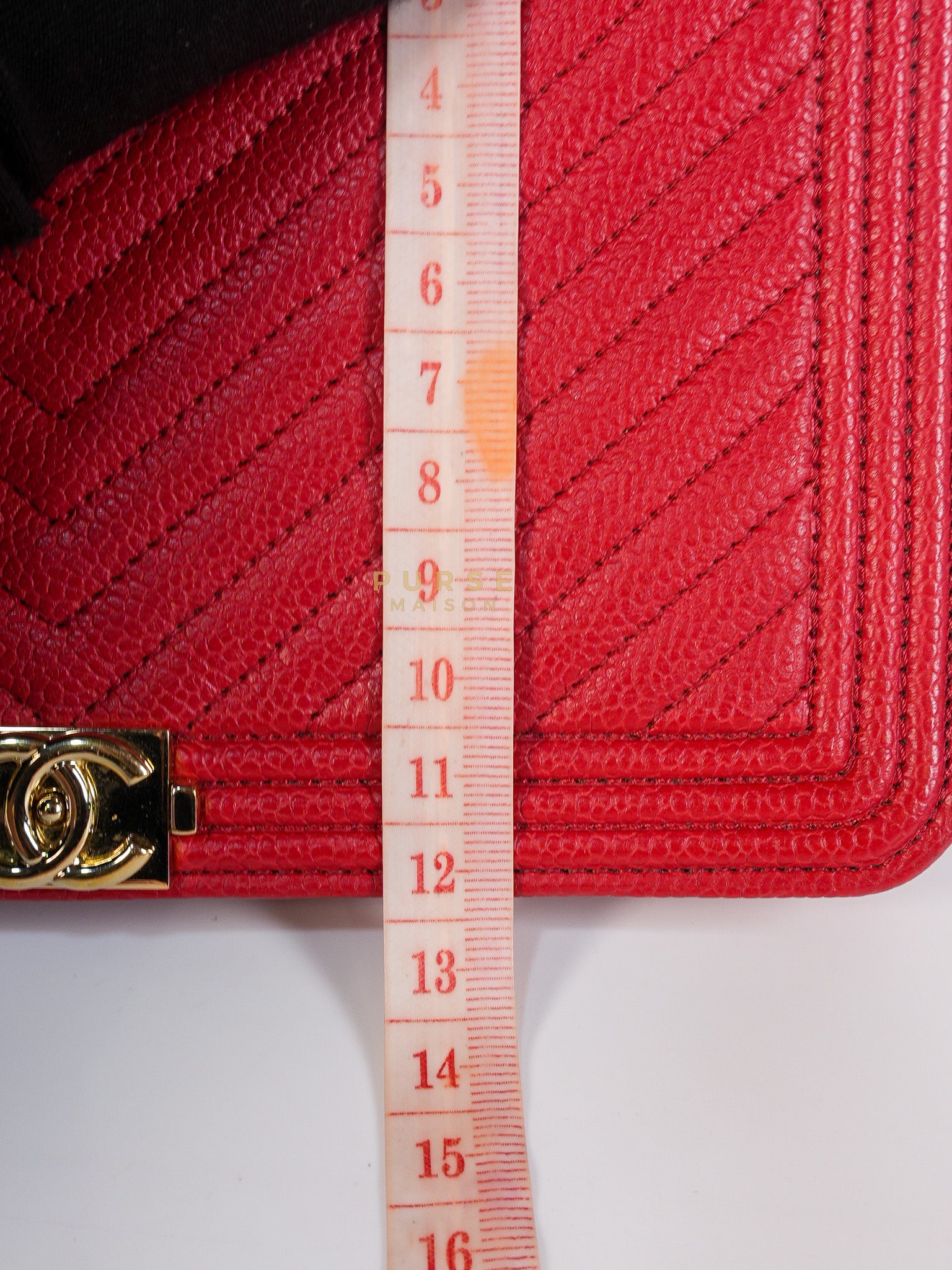 Boy Wallet on Chain in Red Chevron Caviar Leather & Light Gold Hardware Series 25 | Purse Maison Luxury Bags Shop