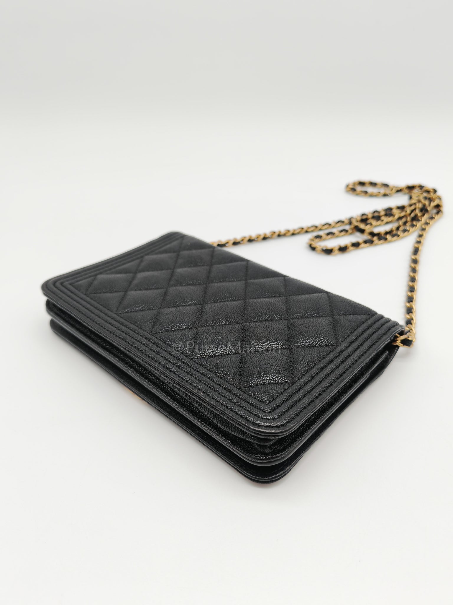 Boy Wallet On Chain (WOC) in Black Caviar Leather and Aged Gold Hardware Series 26 | Purse Maison Luxury Bags Shop