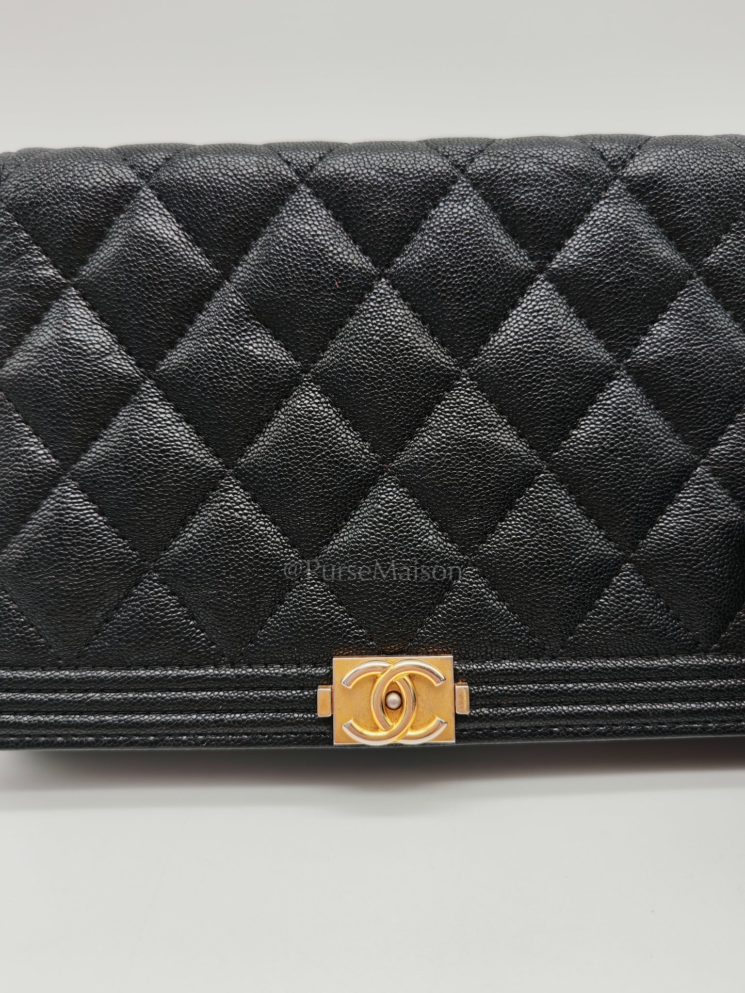 Boy Wallet On Chain (WOC) in Black Caviar Leather and Aged Gold Hardware Series 26 | Purse Maison Luxury Bags Shop