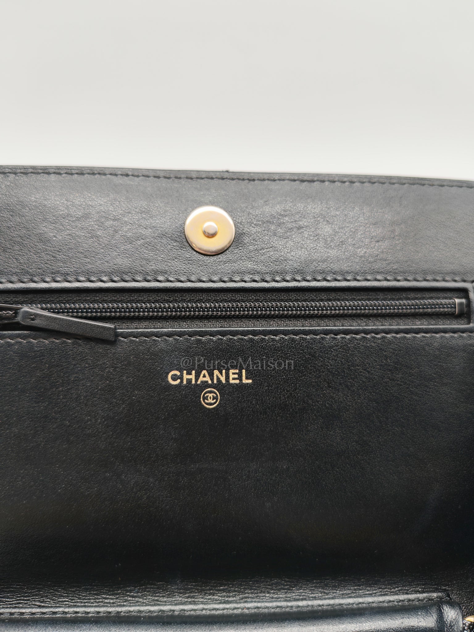 Boy Wallet On Chain (WOC) in Black Caviar Leather and Aged Gold Hardware Series 26 | Purse Maison Luxury Bags Shop