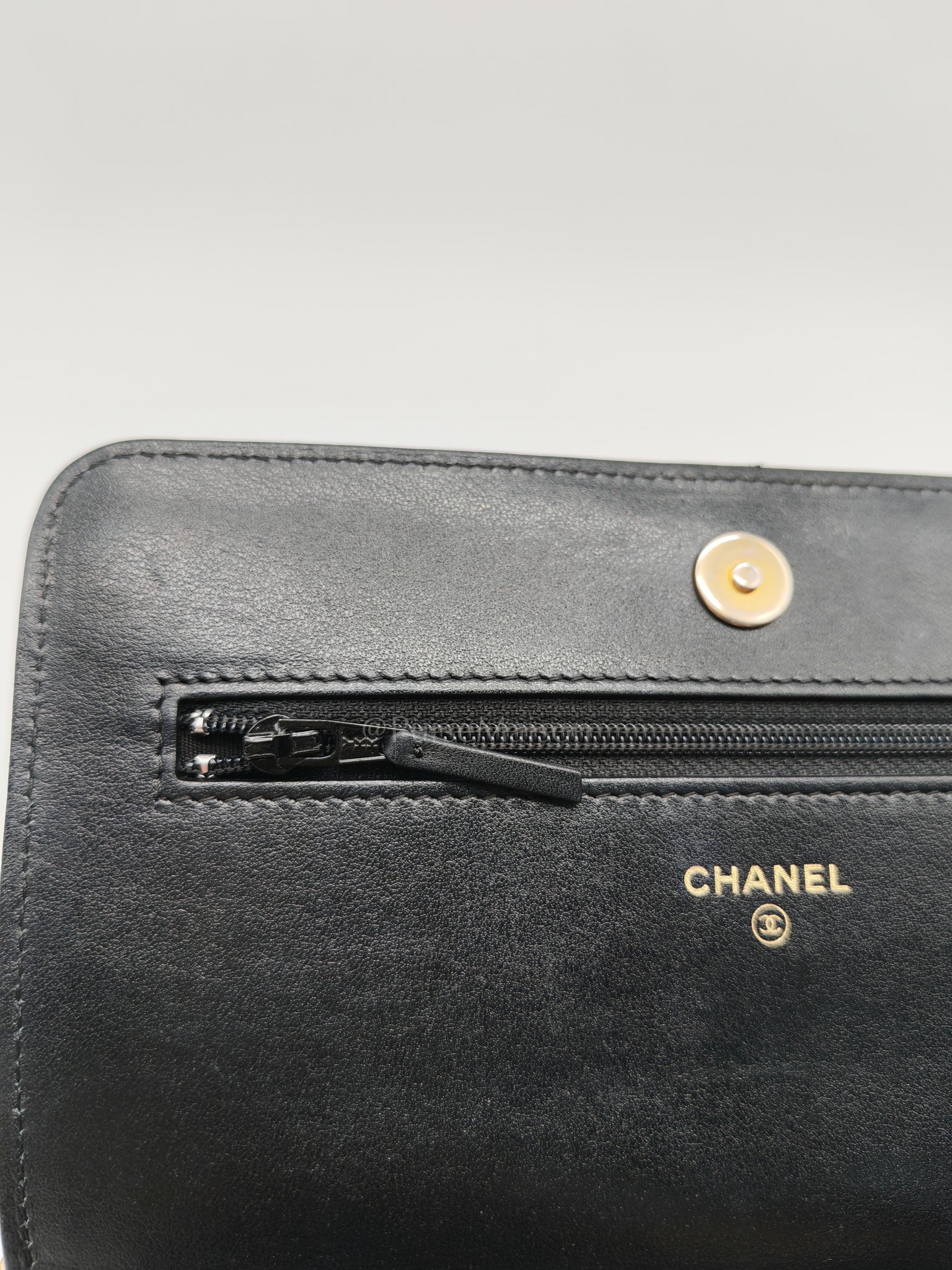 Boy Wallet On Chain (WOC) in Black Caviar Leather and Aged Gold Hardware Series 26 | Purse Maison Luxury Bags Shop
