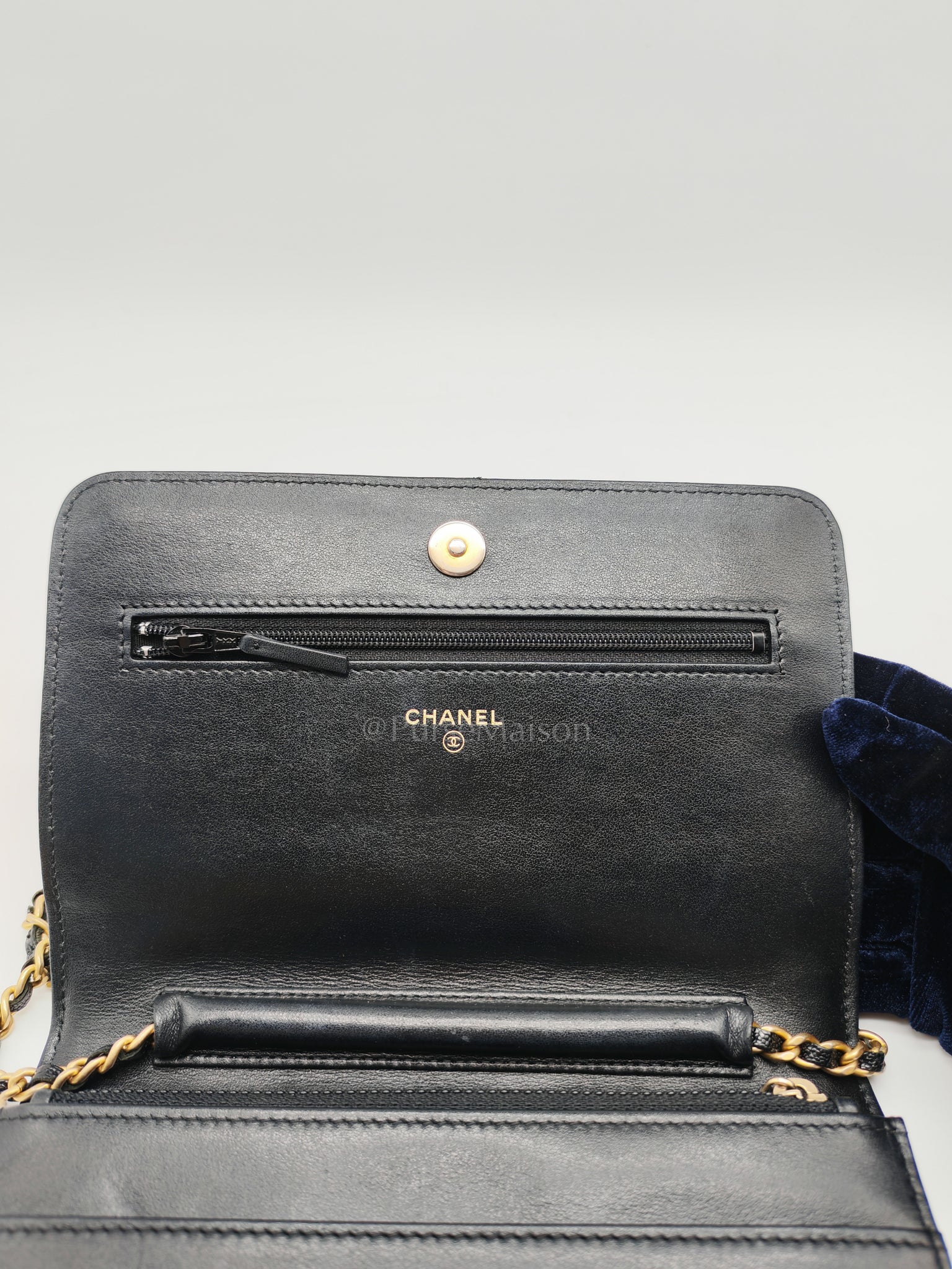 Boy Wallet On Chain (WOC) in Black Caviar Leather and Aged Gold Hardware Series 26 | Purse Maison Luxury Bags Shop