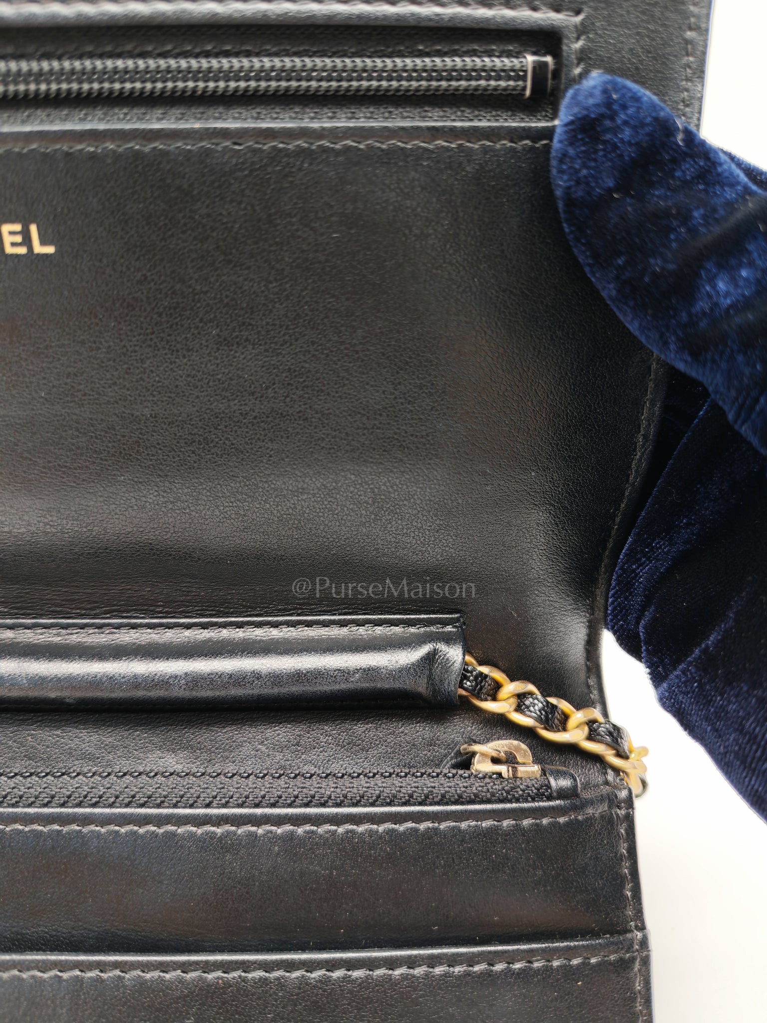 Boy Wallet On Chain (WOC) in Black Caviar Leather and Aged Gold Hardware Series 26 | Purse Maison Luxury Bags Shop