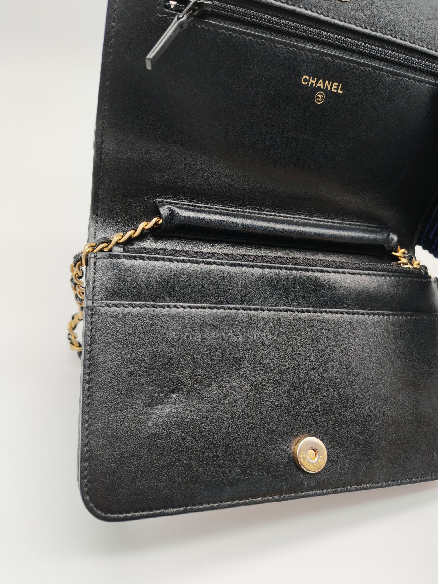 Boy Wallet On Chain (WOC) in Black Caviar Leather and Aged Gold Hardware Series 26 | Purse Maison Luxury Bags Shop