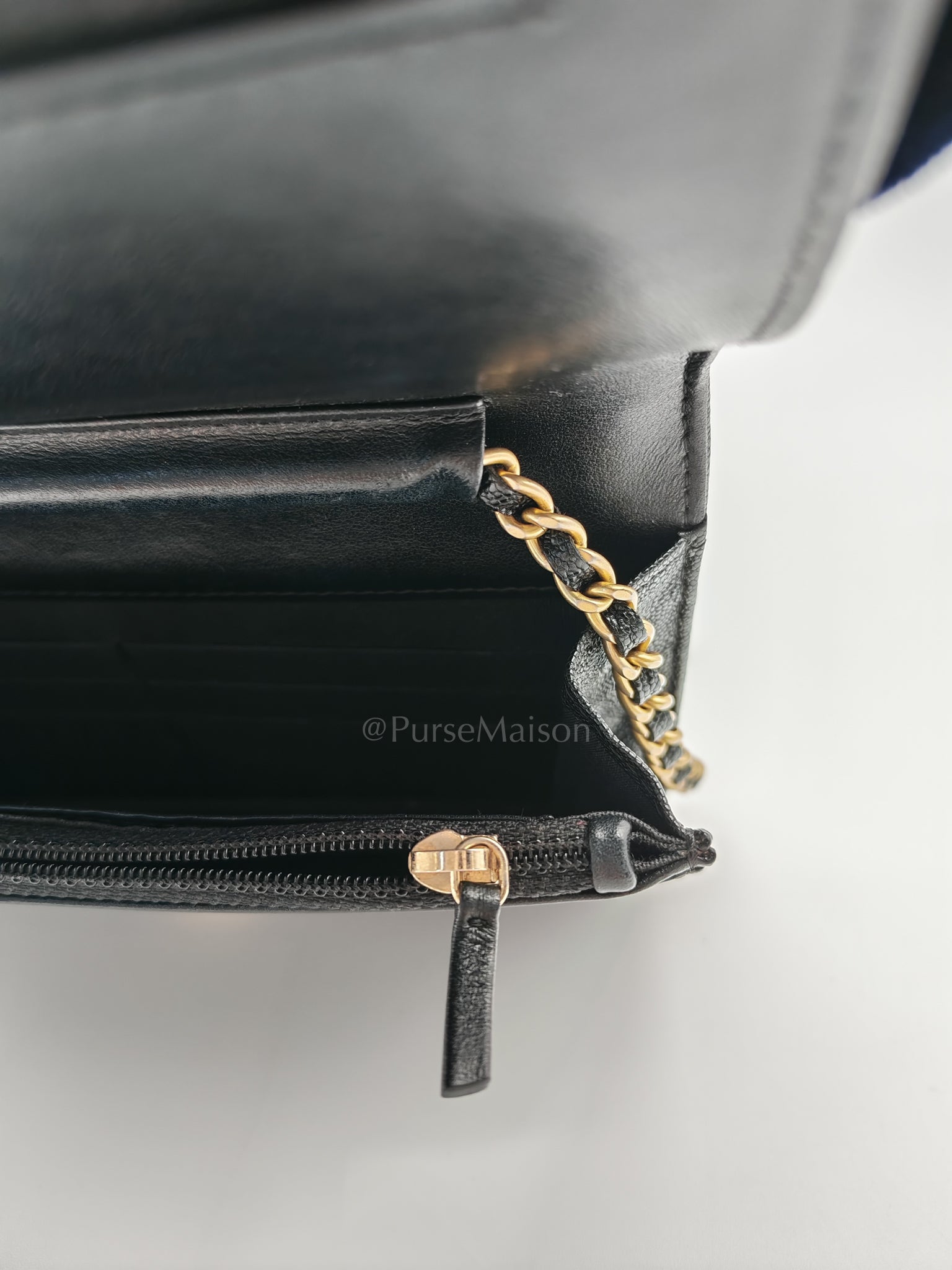 Boy Wallet On Chain (WOC) in Black Caviar Leather and Aged Gold Hardware Series 26 | Purse Maison Luxury Bags Shop