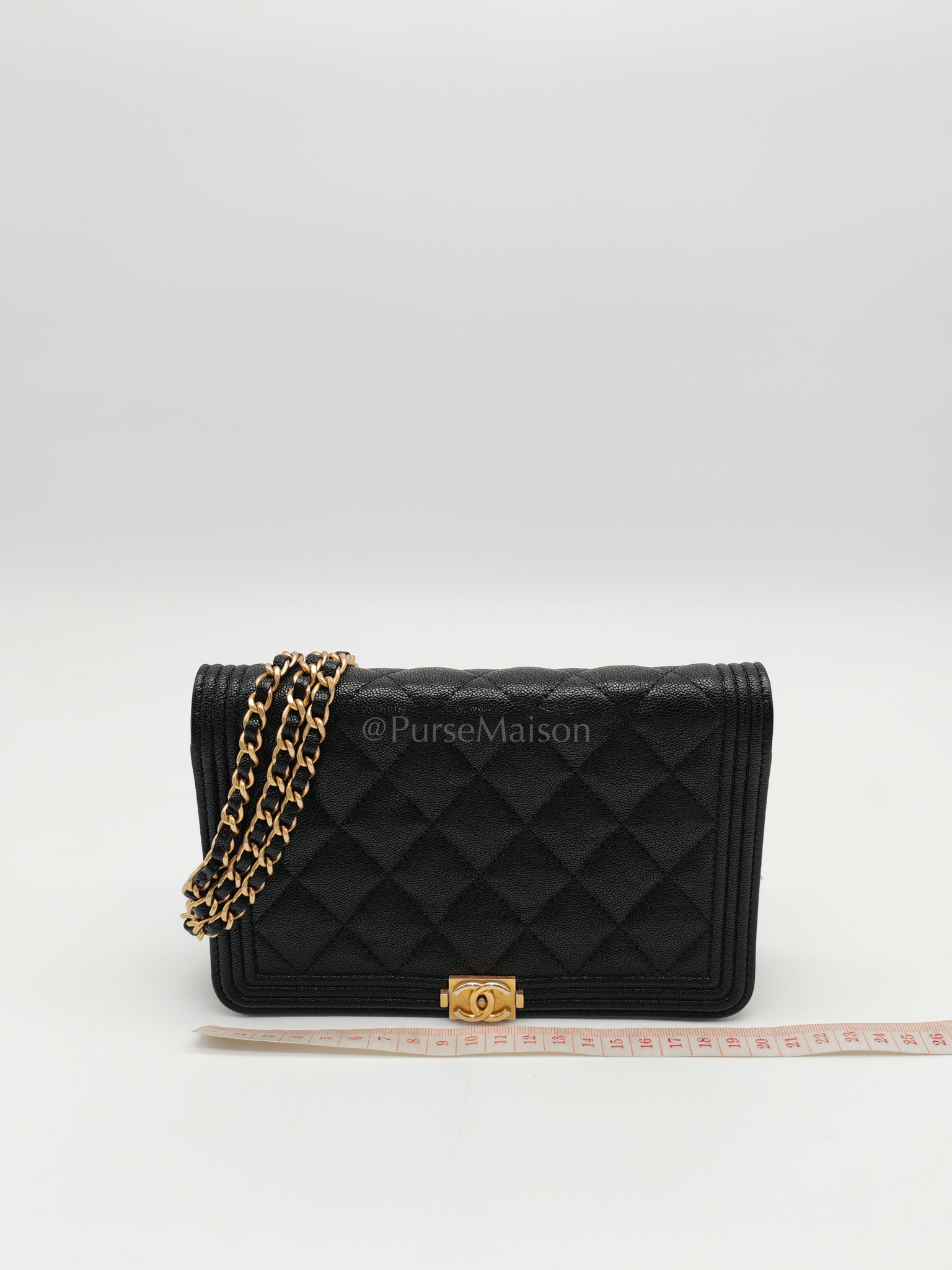 Boy Wallet On Chain (WOC) in Black Caviar Leather and Aged Gold Hardware Series 26 | Purse Maison Luxury Bags Shop