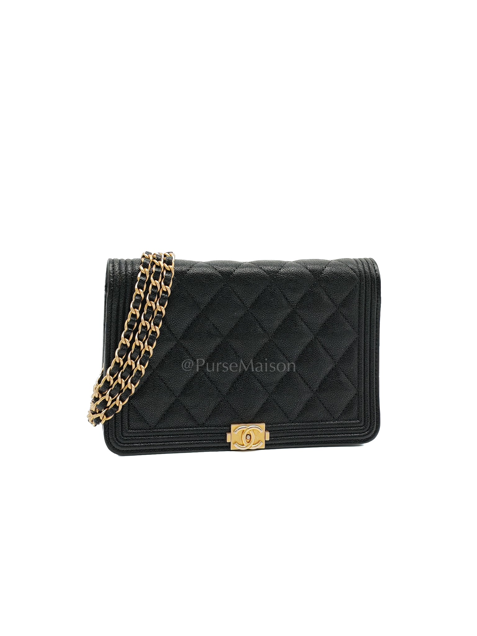 Boy Wallet On Chain (WOC) in Black Caviar Leather and Aged Gold Hardware Series 26 | Purse Maison Luxury Bags Shop