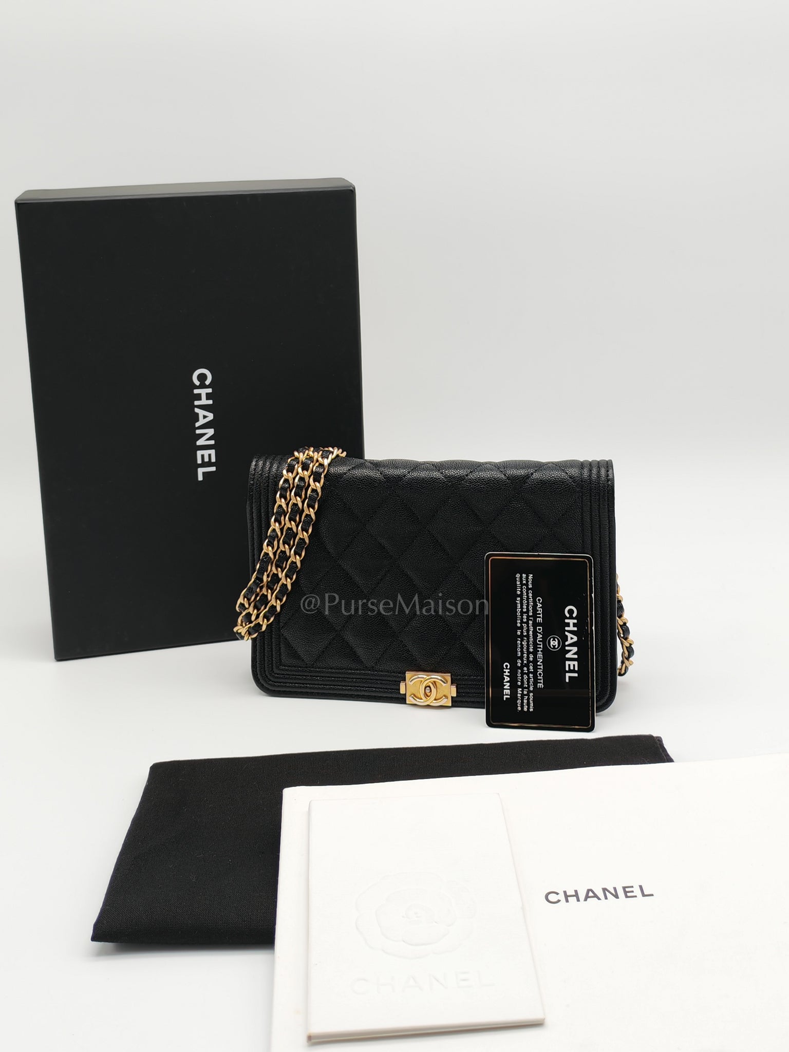 Boy Wallet On Chain (WOC) in Black Caviar Leather and Aged Gold Hardware Series 26 | Purse Maison Luxury Bags Shop