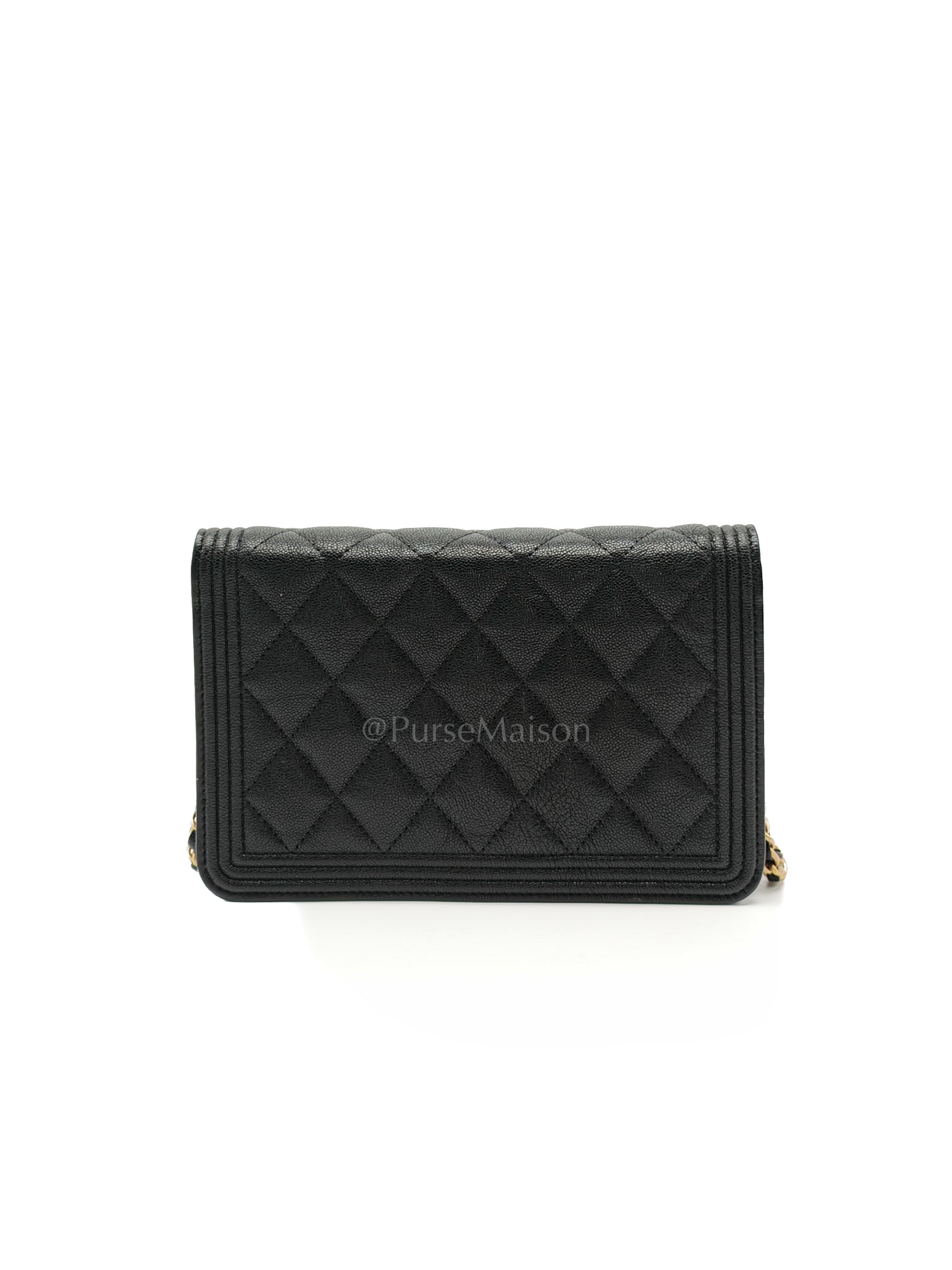 Boy Wallet On Chain (WOC) in Black Caviar Leather and Aged Gold Hardware Series 26 | Purse Maison Luxury Bags Shop