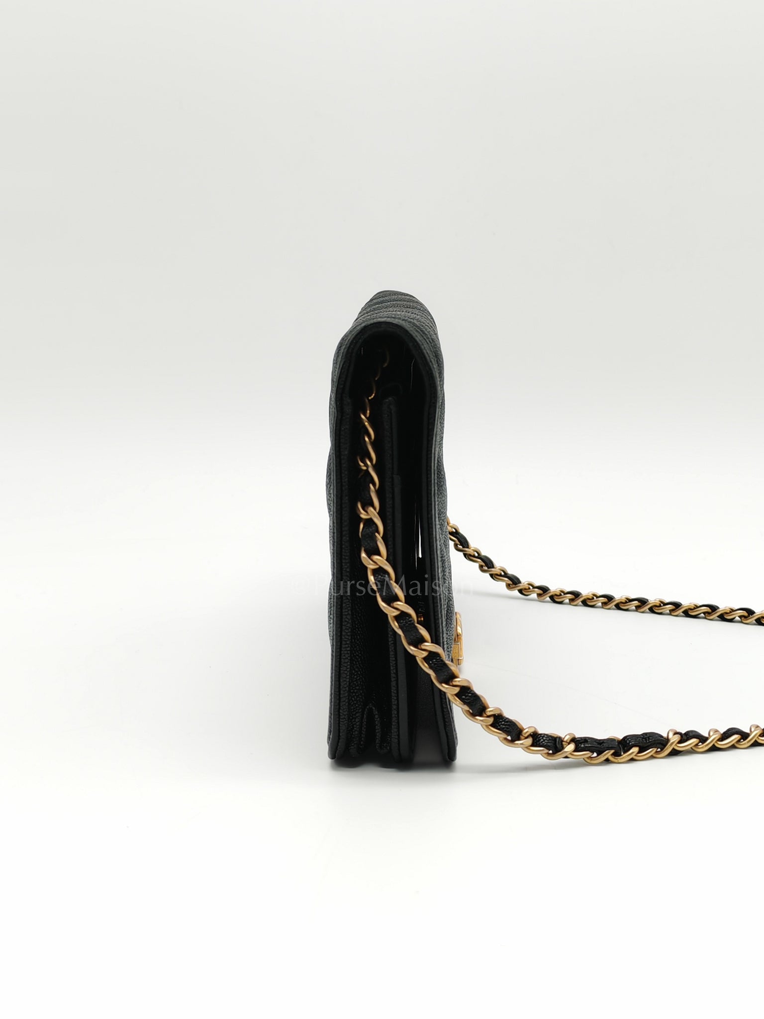 Boy Wallet On Chain (WOC) in Black Caviar Leather and Aged Gold Hardware Series 26 | Purse Maison Luxury Bags Shop