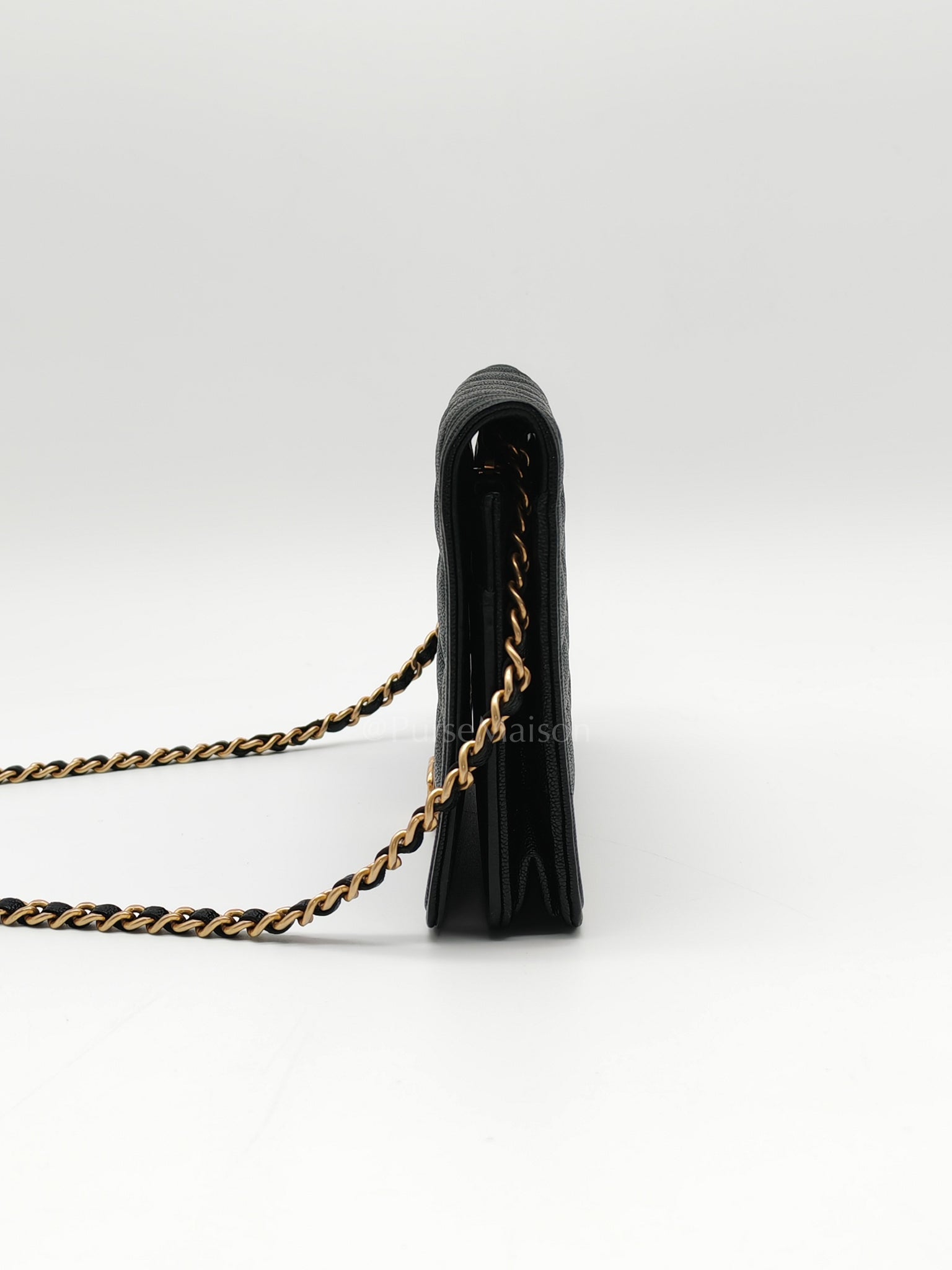Boy Wallet On Chain (WOC) in Black Caviar Leather and Aged Gold Hardware Series 26 | Purse Maison Luxury Bags Shop