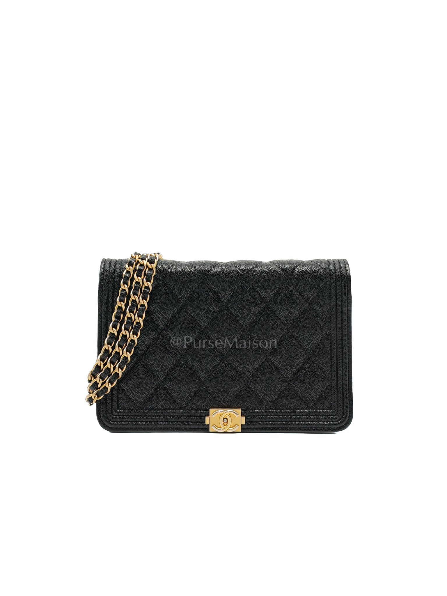 Boy Wallet On Chain (WOC) in Black Caviar Leather and Aged Gold Hardware Series 26 | Purse Maison Luxury Bags Shop