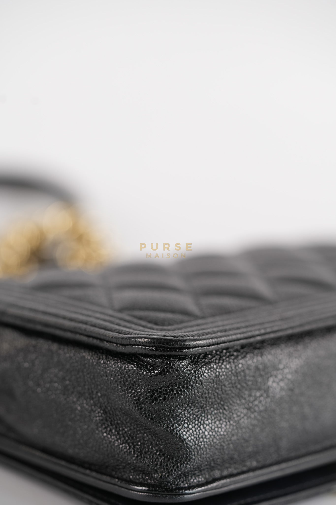 Boy Wallet on Chain (WOC) in Black Caviar Leather & Light Gold Hardware Series 28 | Purse Maison Luxury Bags Shop