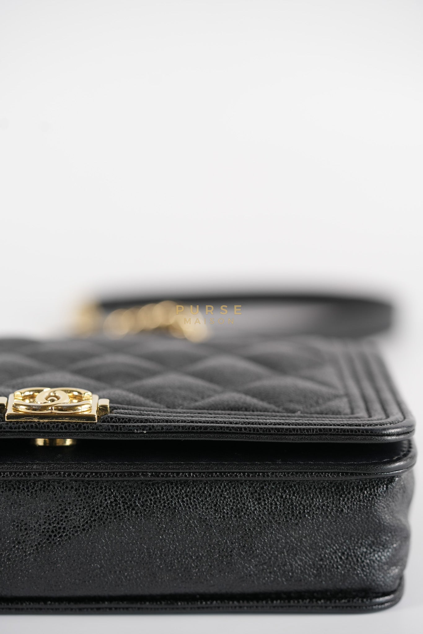 Boy Wallet on Chain (WOC) in Black Caviar Leather & Light Gold Hardware Series 28 | Purse Maison Luxury Bags Shop