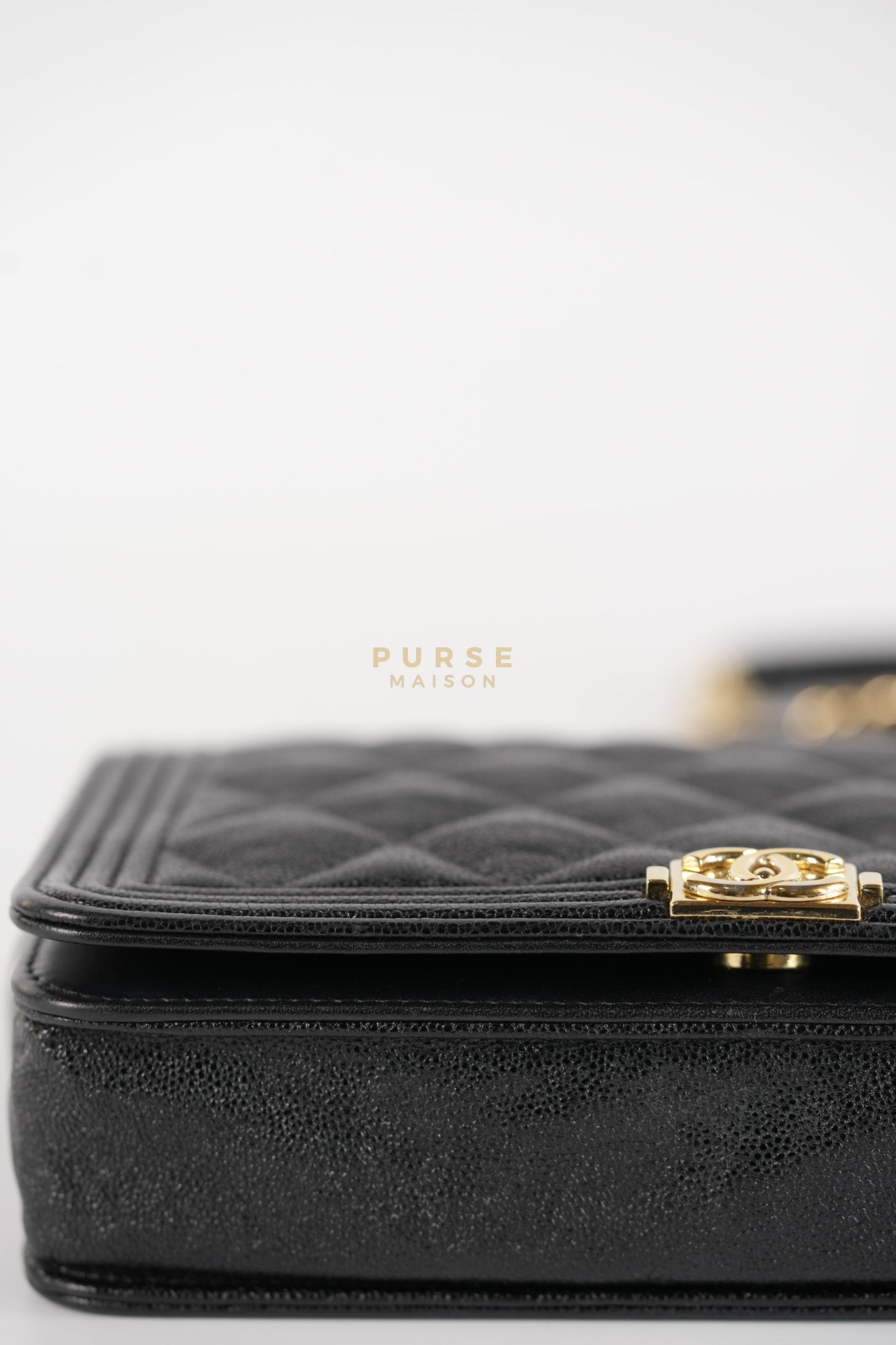 Boy Wallet on Chain (WOC) in Black Caviar Leather & Light Gold Hardware Series 28 | Purse Maison Luxury Bags Shop