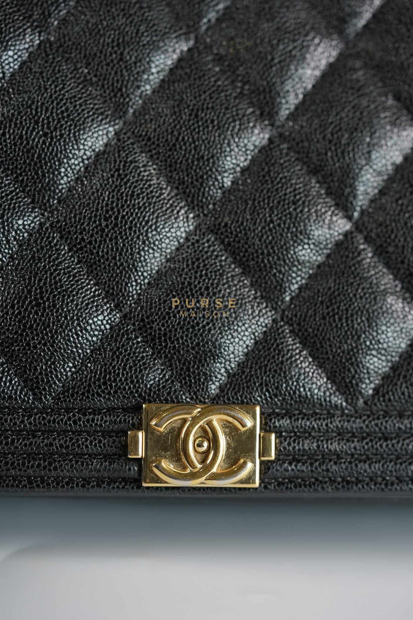 Boy Wallet on Chain (WOC) in Black Caviar Leather & Light Gold Hardware Series 28 | Purse Maison Luxury Bags Shop