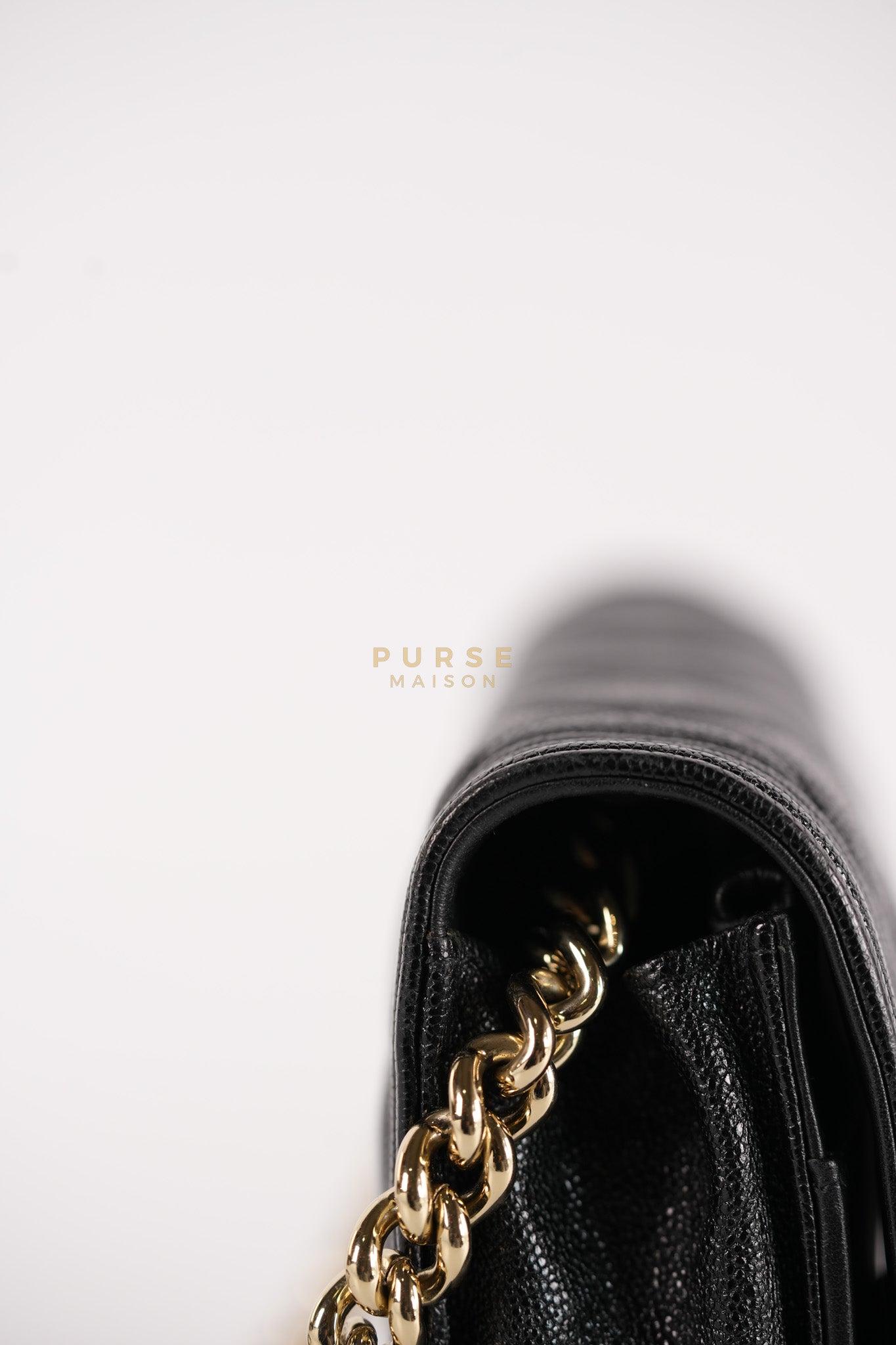 Boy Wallet on Chain (WOC) in Black Caviar Leather & Light Gold Hardware Series 28 | Purse Maison Luxury Bags Shop