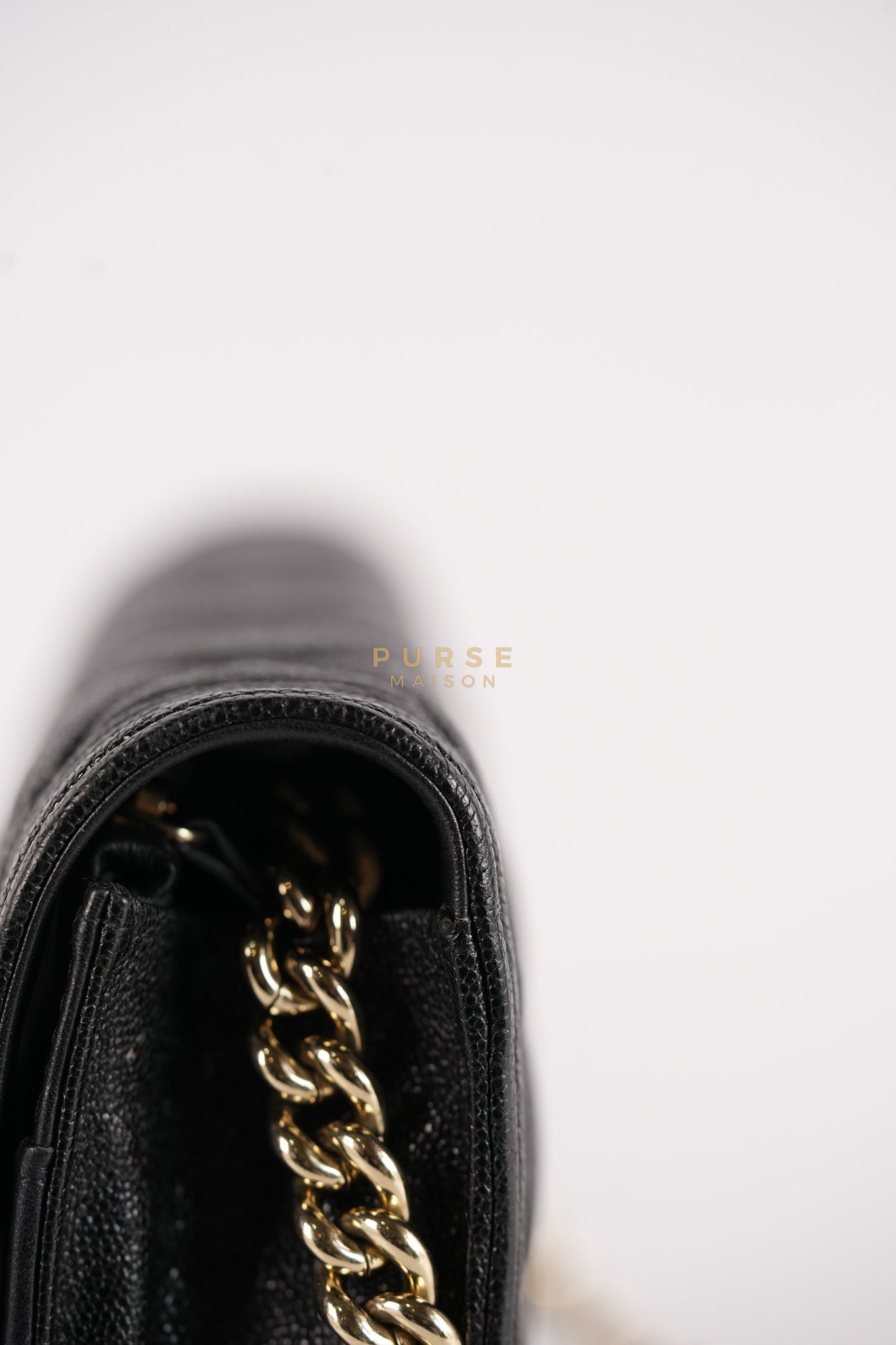 Boy Wallet on Chain (WOC) in Black Caviar Leather & Light Gold Hardware Series 28 | Purse Maison Luxury Bags Shop