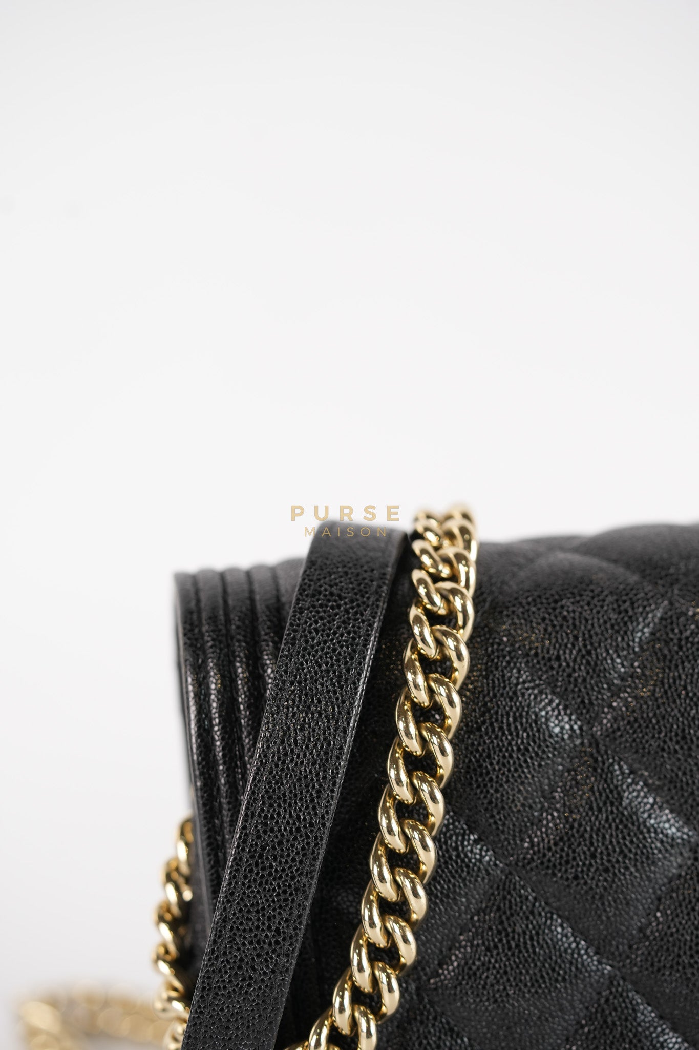 Boy Wallet on Chain (WOC) in Black Caviar Leather & Light Gold Hardware Series 28 | Purse Maison Luxury Bags Shop