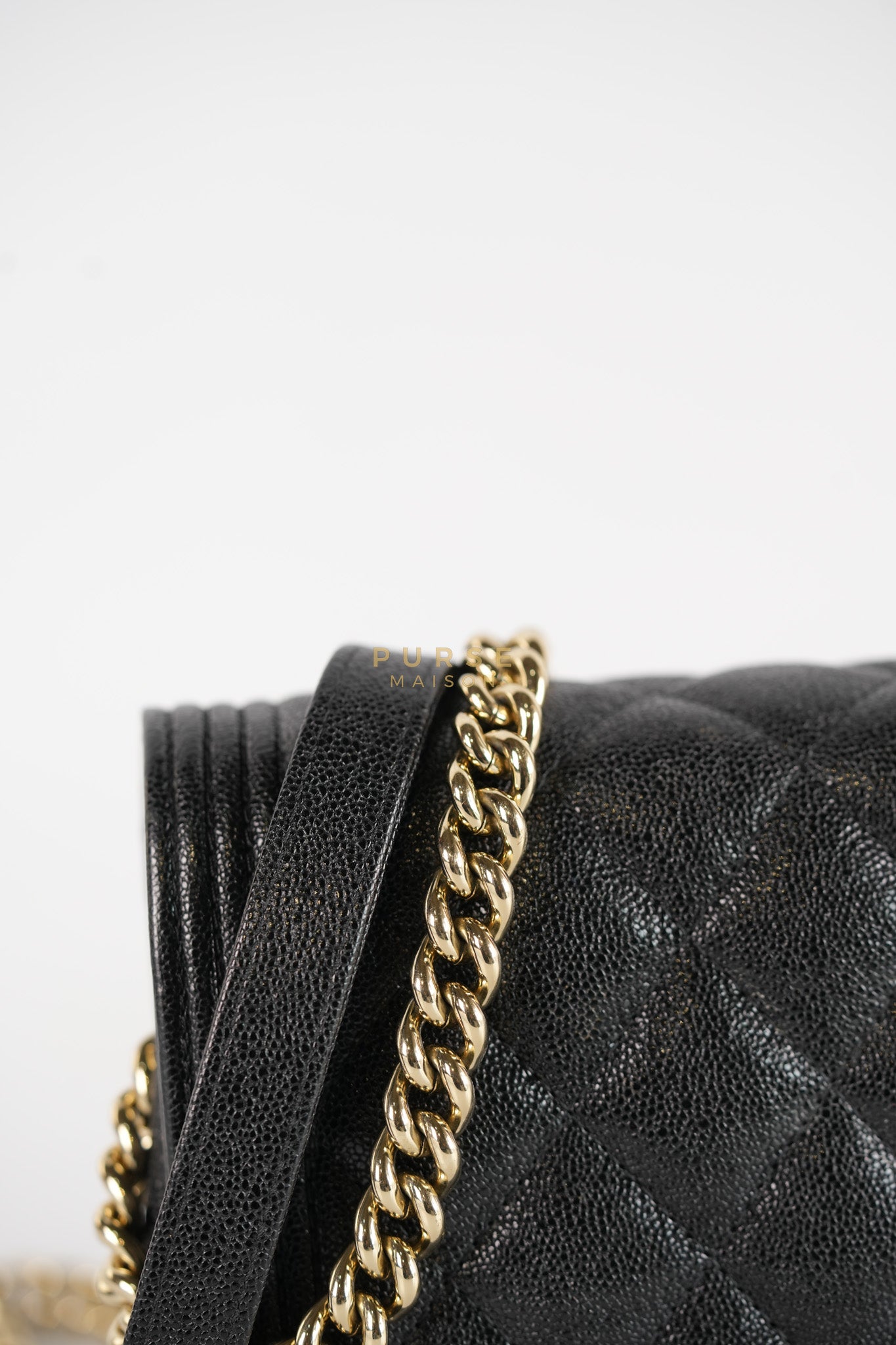 Boy Wallet on Chain (WOC) in Black Caviar Leather & Light Gold Hardware Series 28 | Purse Maison Luxury Bags Shop