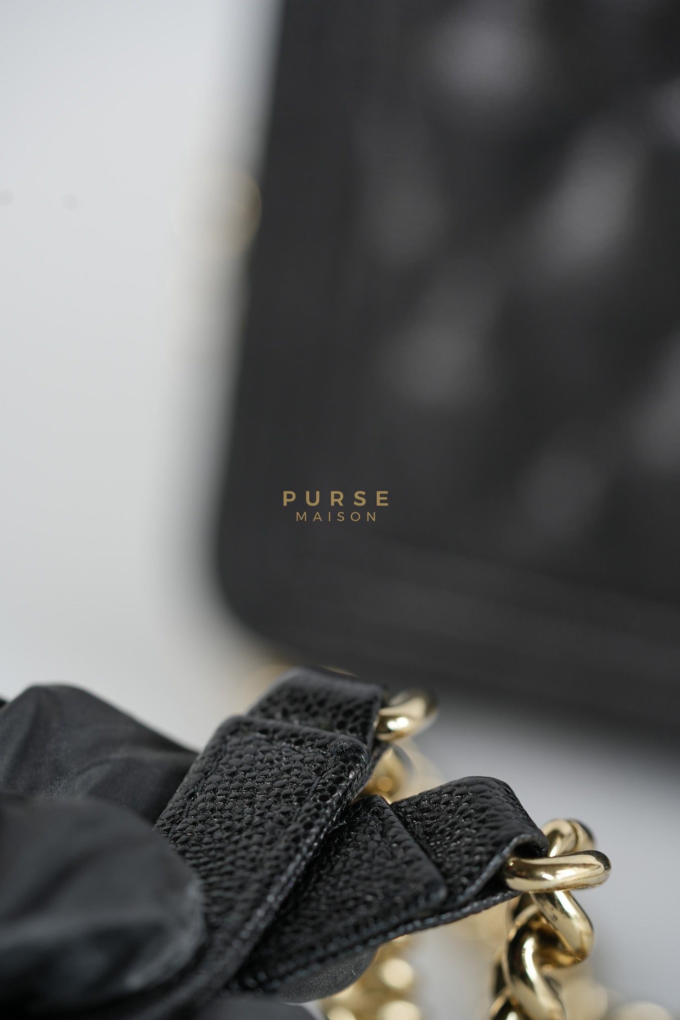 Boy Wallet on Chain (WOC) in Black Caviar Leather & Light Gold Hardware Series 28 | Purse Maison Luxury Bags Shop