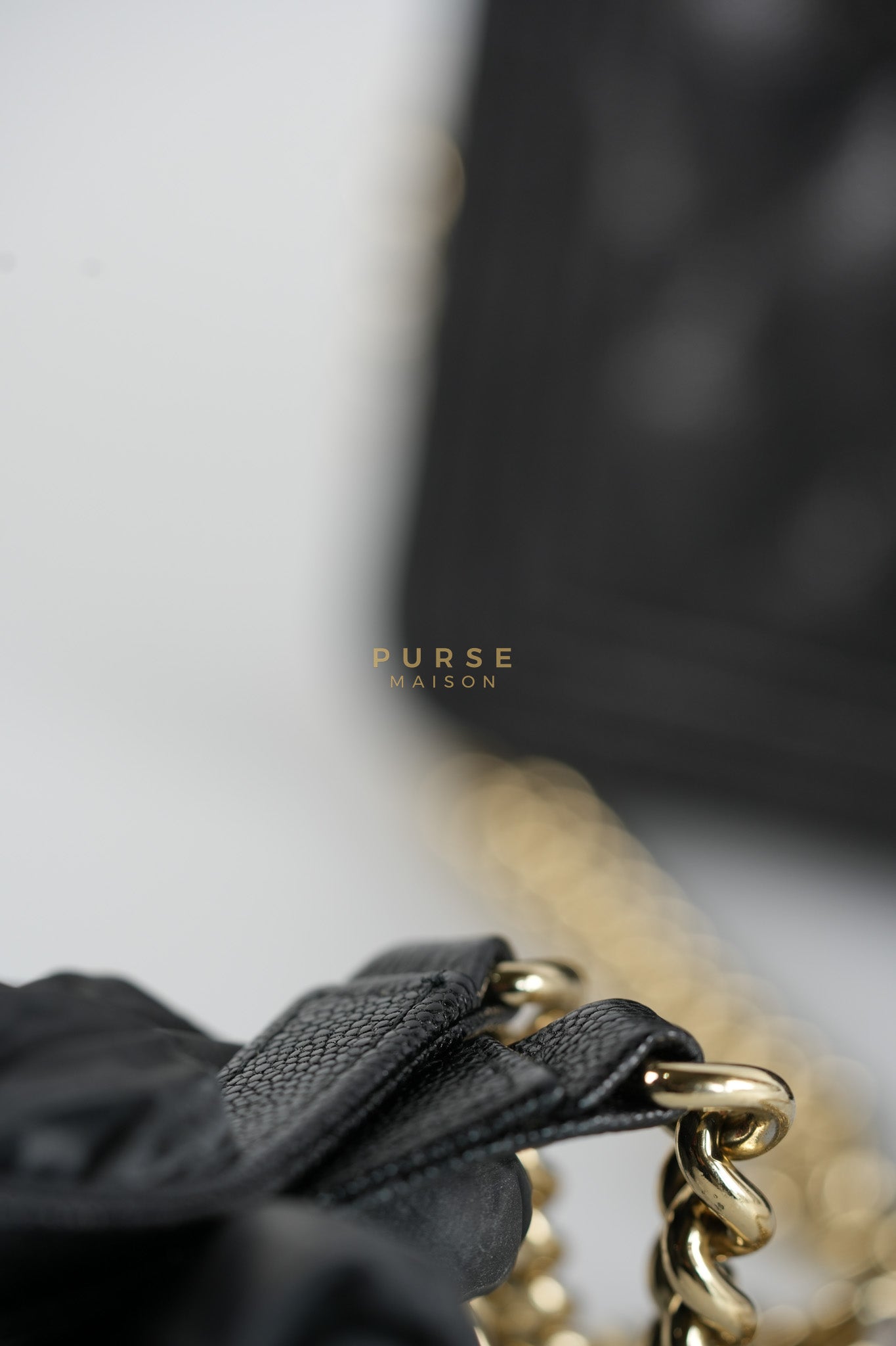 Boy Wallet on Chain (WOC) in Black Caviar Leather & Light Gold Hardware Series 28 | Purse Maison Luxury Bags Shop