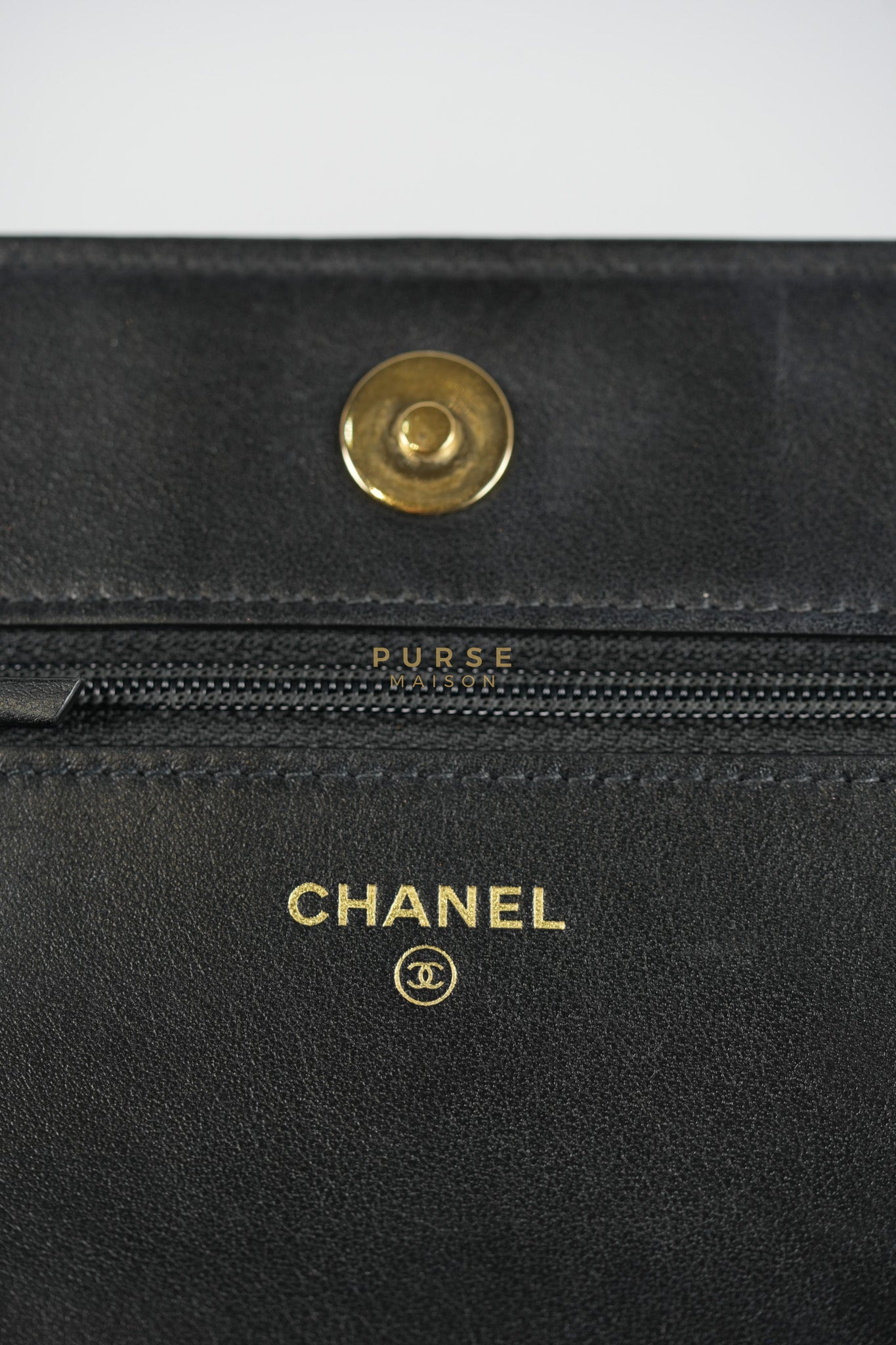 Boy Wallet on Chain (WOC) in Black Caviar Leather & Light Gold Hardware Series 28 | Purse Maison Luxury Bags Shop