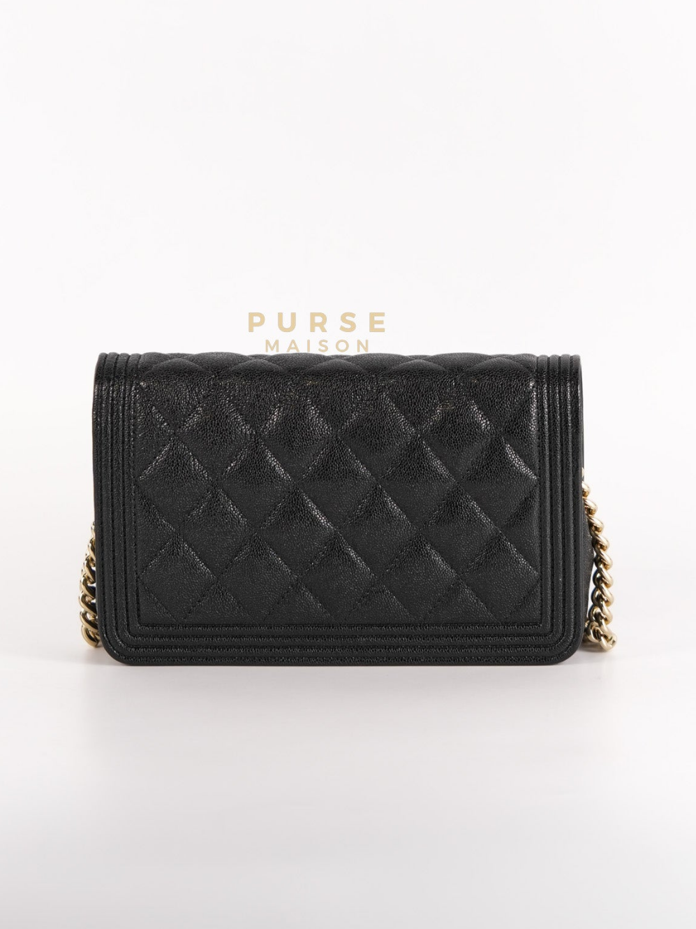 Boy Wallet on Chain (WOC) in Black Caviar Leather & Light Gold Hardware Series 28 | Purse Maison Luxury Bags Shop