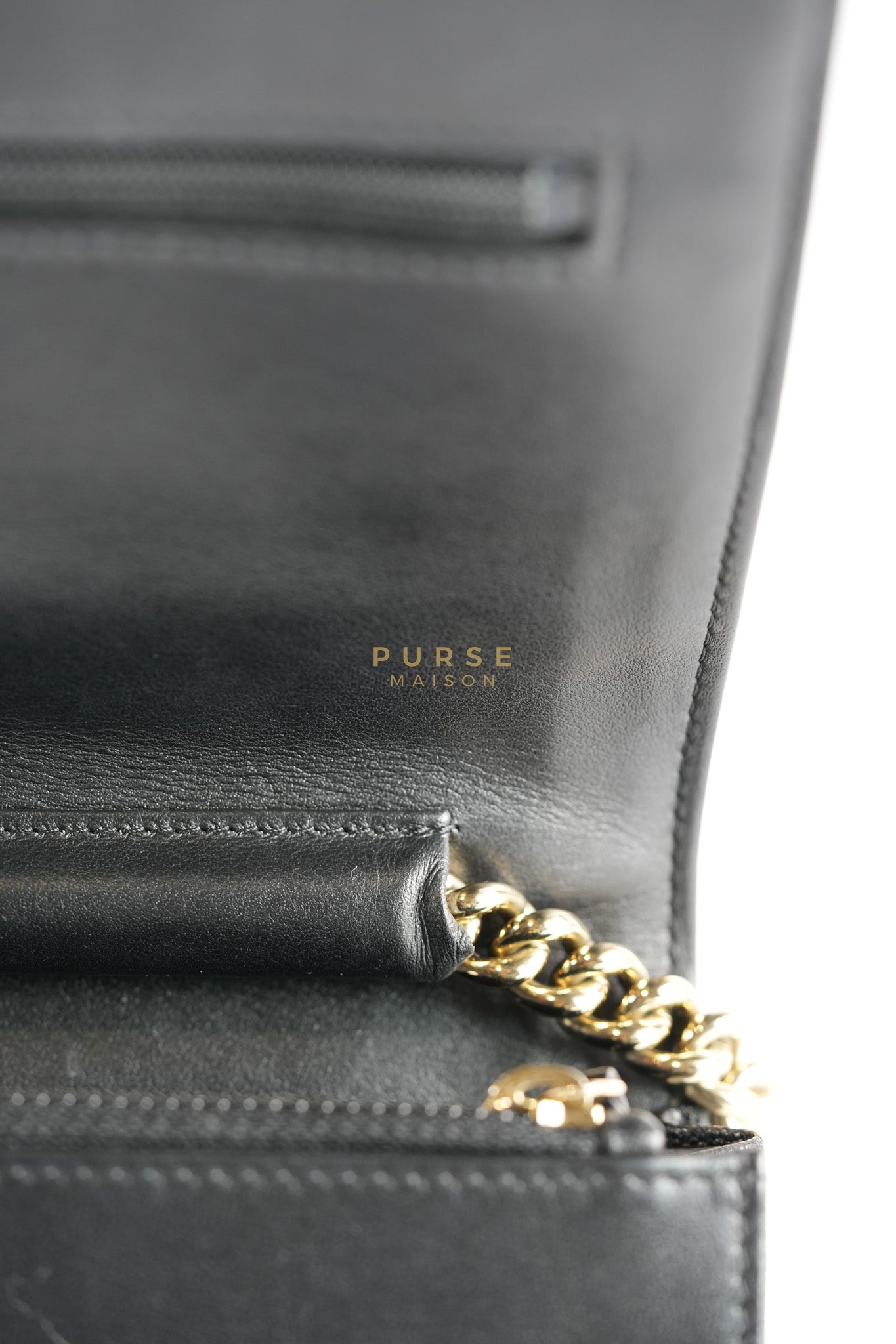 Boy Wallet on Chain (WOC) in Black Caviar Leather & Light Gold Hardware Series 28 | Purse Maison Luxury Bags Shop