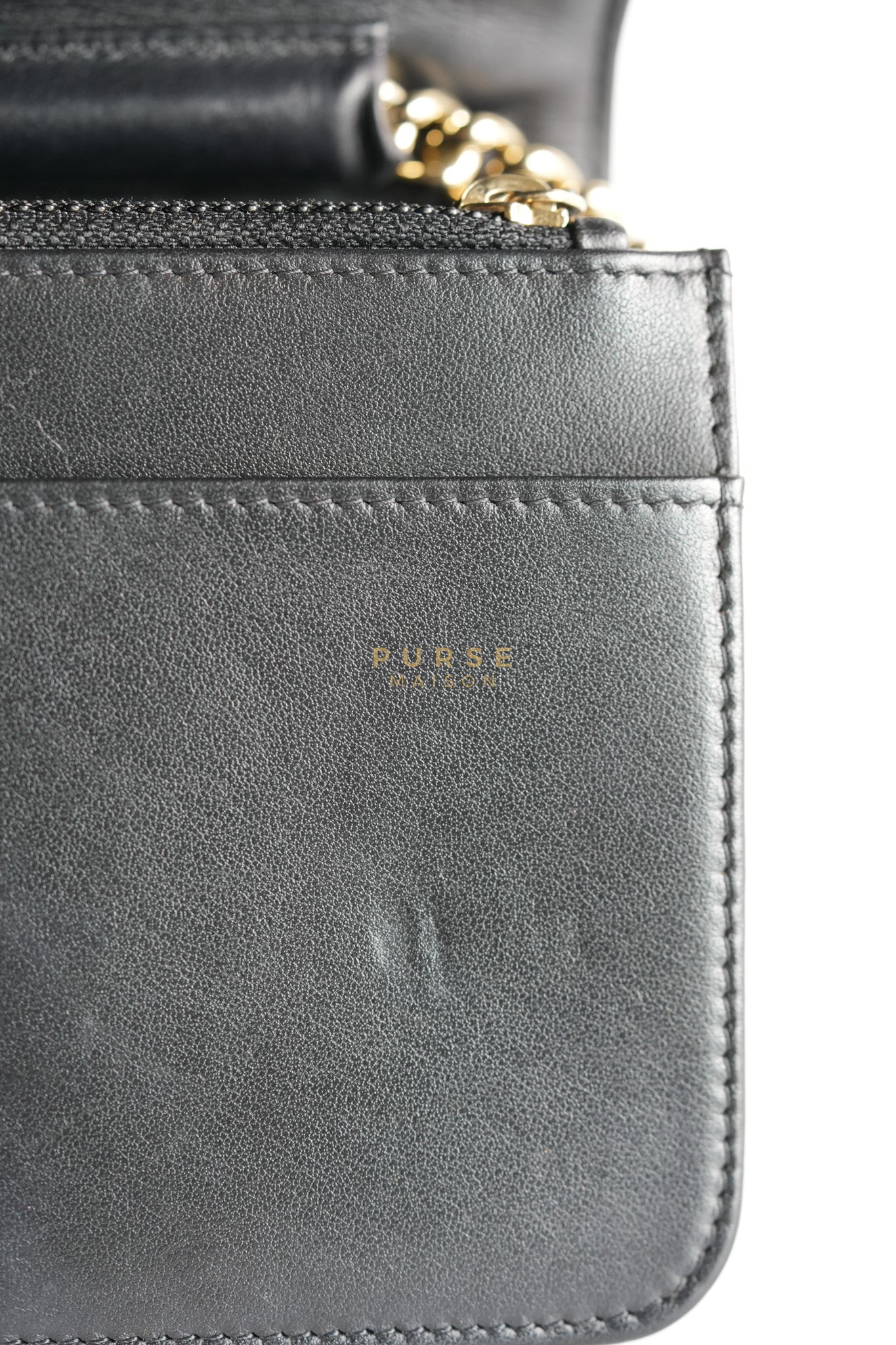 Boy Wallet on Chain (WOC) in Black Caviar Leather & Light Gold Hardware Series 28 | Purse Maison Luxury Bags Shop