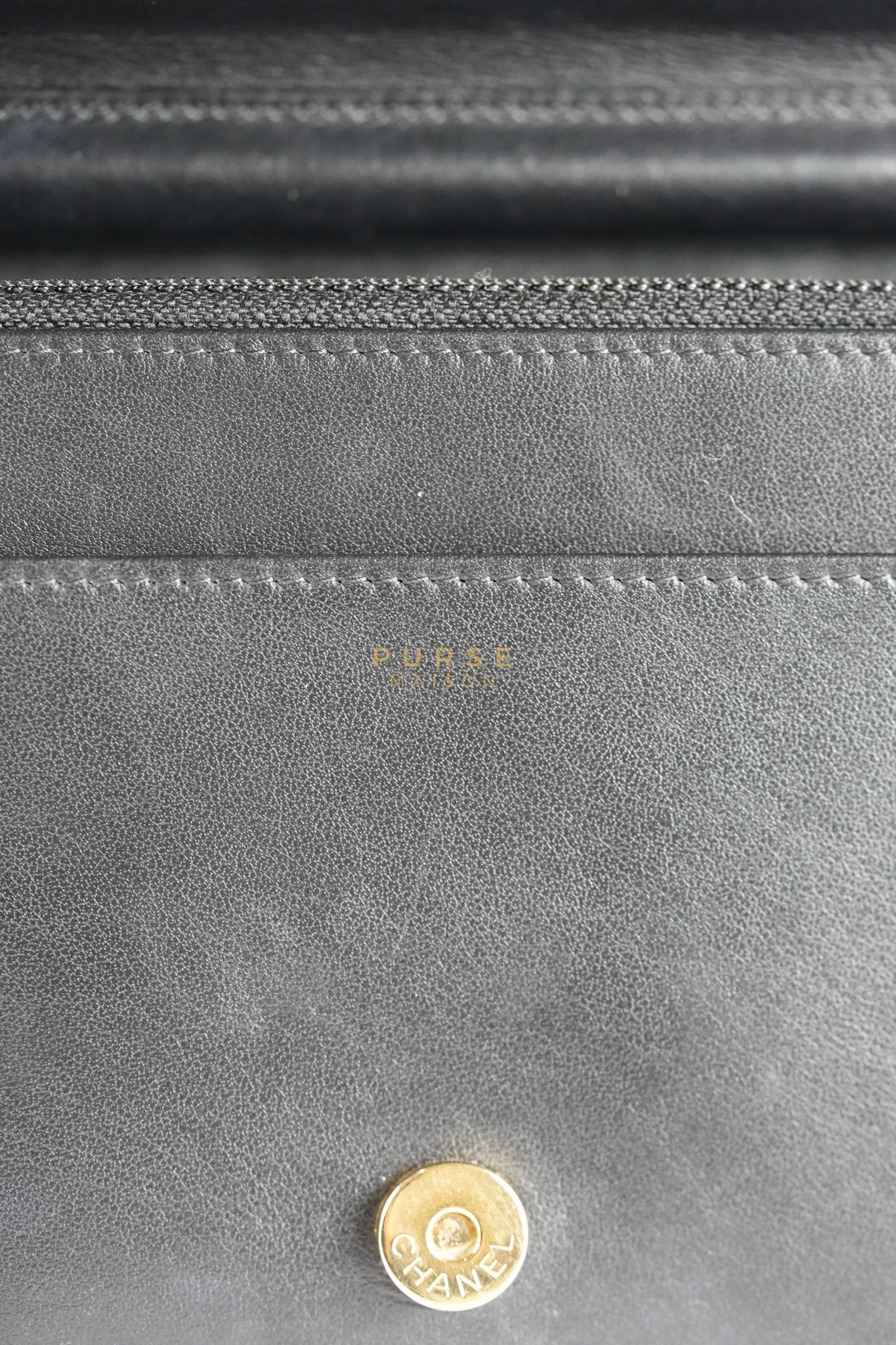 Boy Wallet on Chain (WOC) in Black Caviar Leather & Light Gold Hardware Series 28 | Purse Maison Luxury Bags Shop