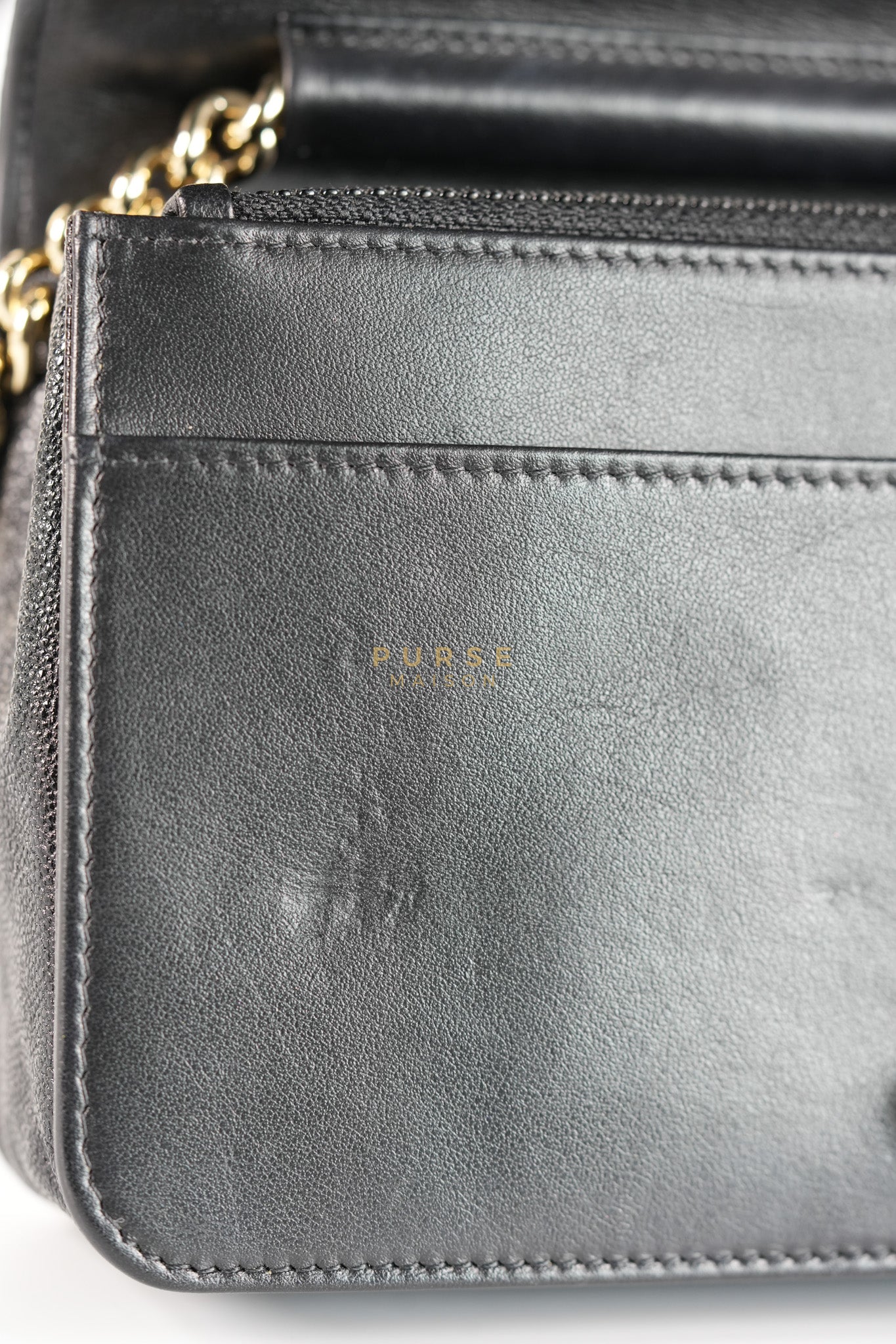 Boy Wallet on Chain (WOC) in Black Caviar Leather & Light Gold Hardware Series 28 | Purse Maison Luxury Bags Shop