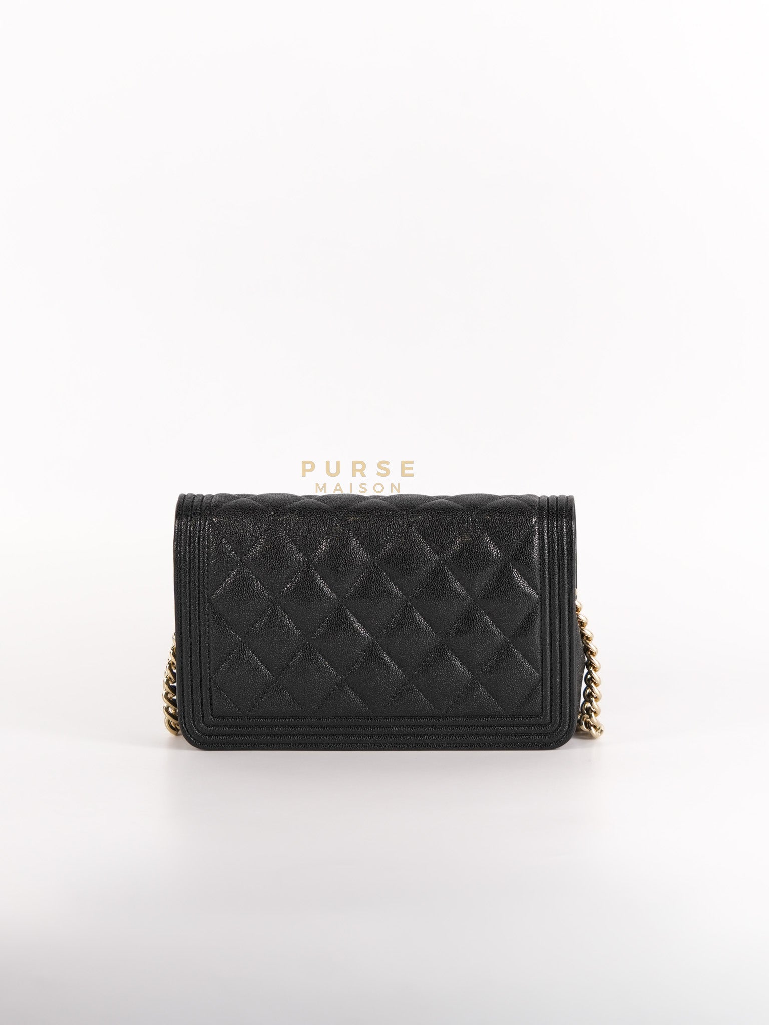 Boy Wallet on Chain (WOC) in Black Caviar Leather & Light Gold Hardware Series 28 | Purse Maison Luxury Bags Shop