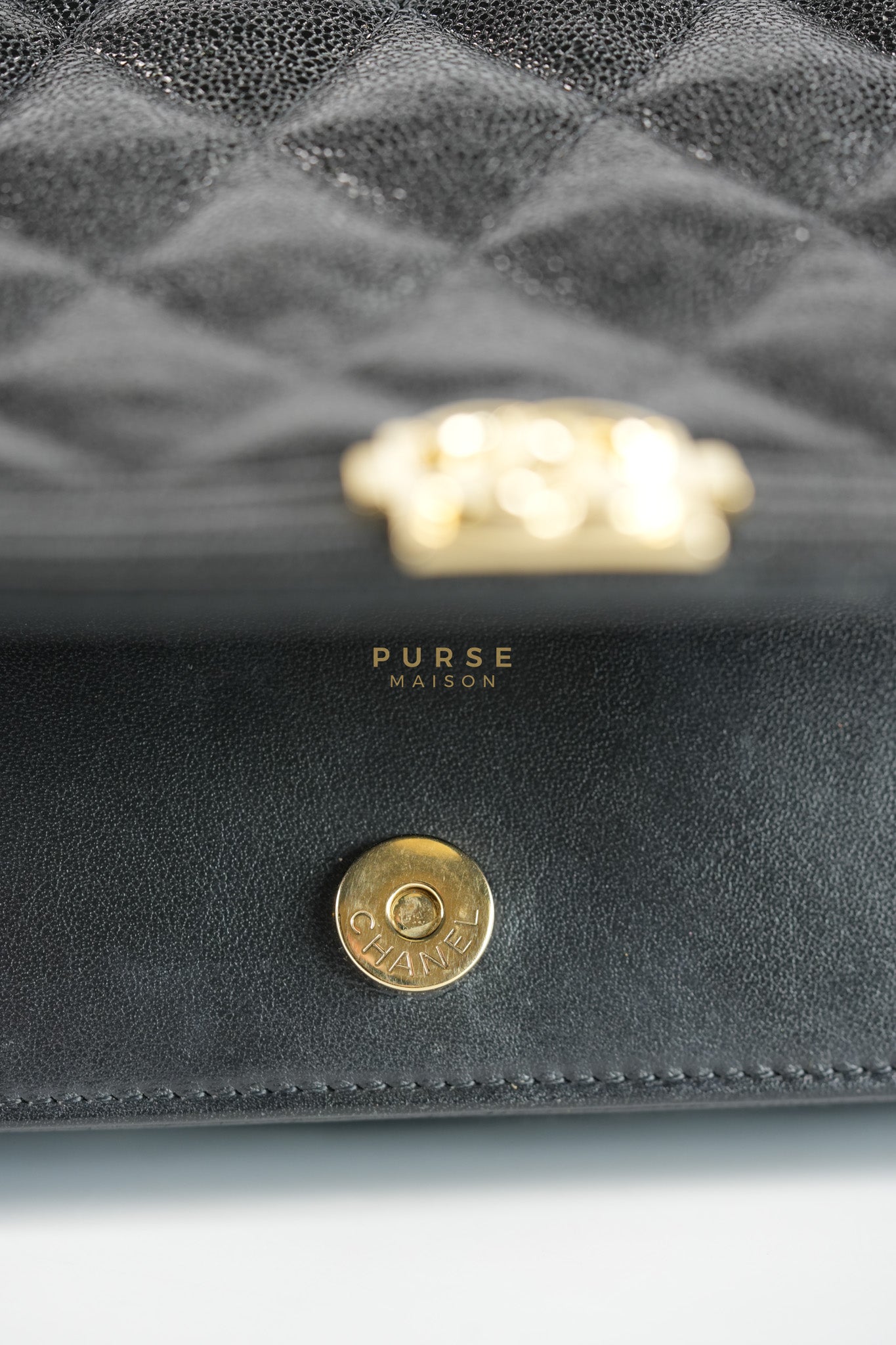 Boy Wallet on Chain (WOC) in Black Caviar Leather & Light Gold Hardware Series 28 | Purse Maison Luxury Bags Shop