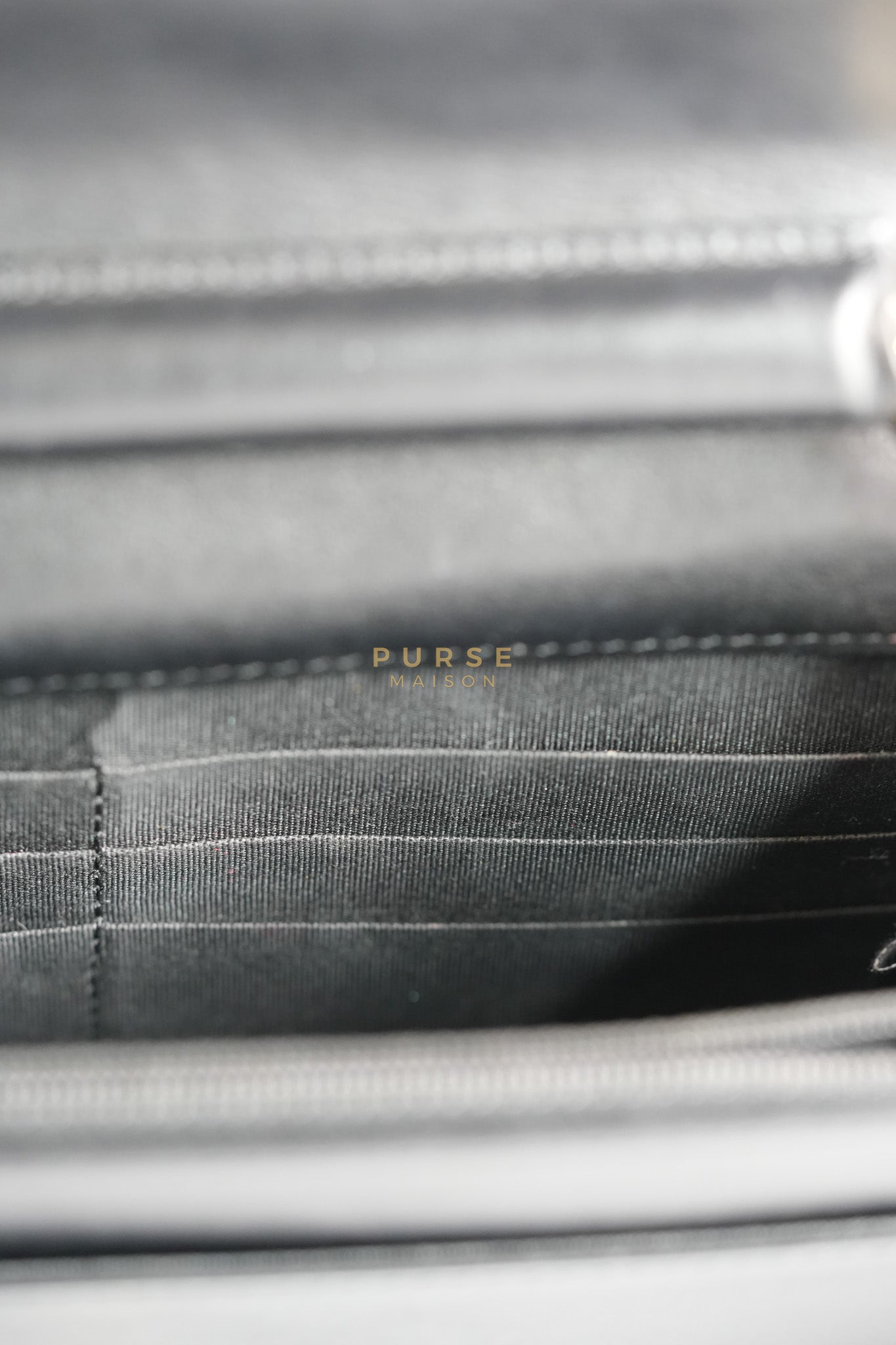 Boy Wallet on Chain (WOC) in Black Caviar Leather & Light Gold Hardware Series 28 | Purse Maison Luxury Bags Shop