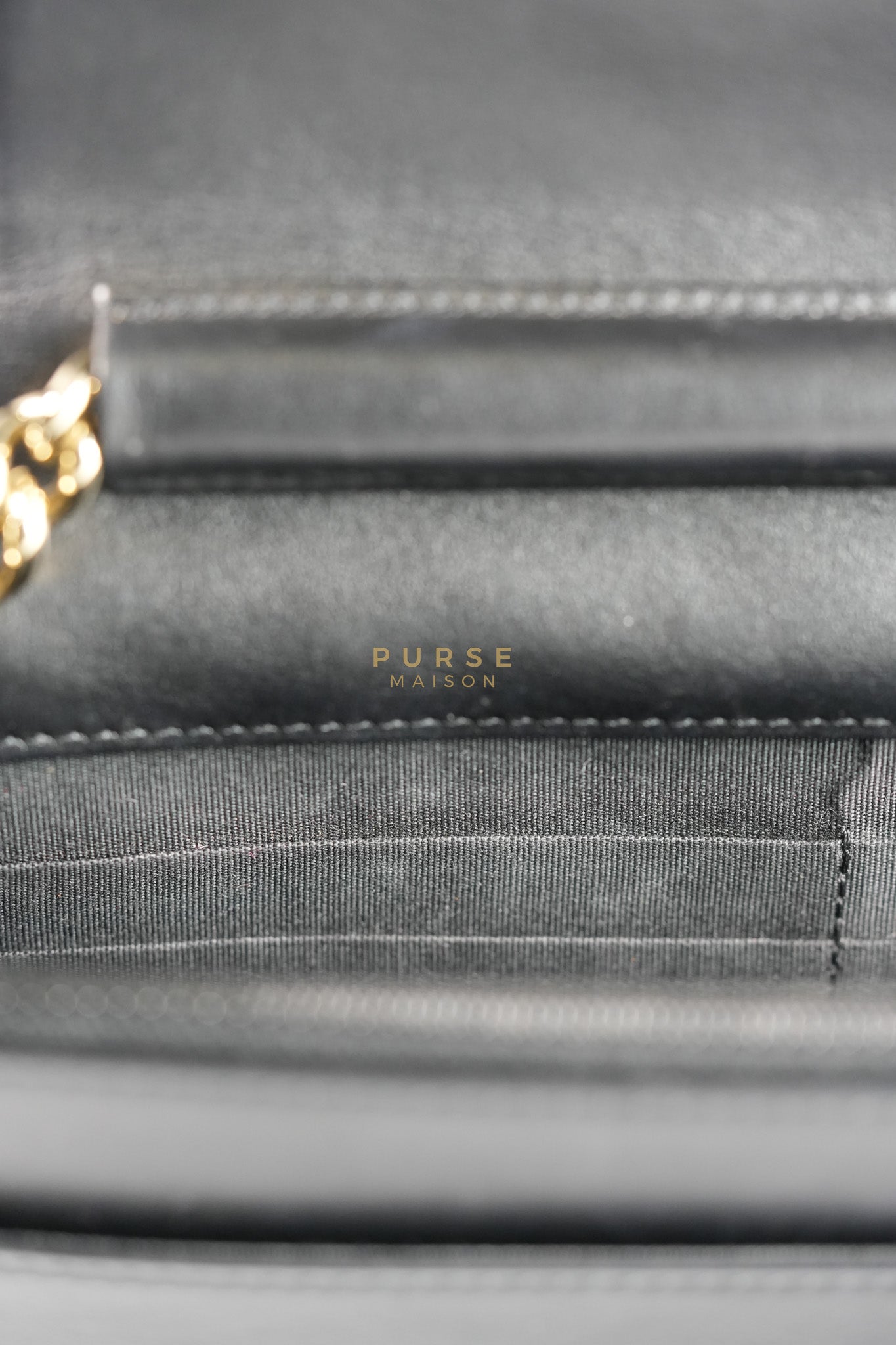 Boy Wallet on Chain (WOC) in Black Caviar Leather & Light Gold Hardware Series 28 | Purse Maison Luxury Bags Shop